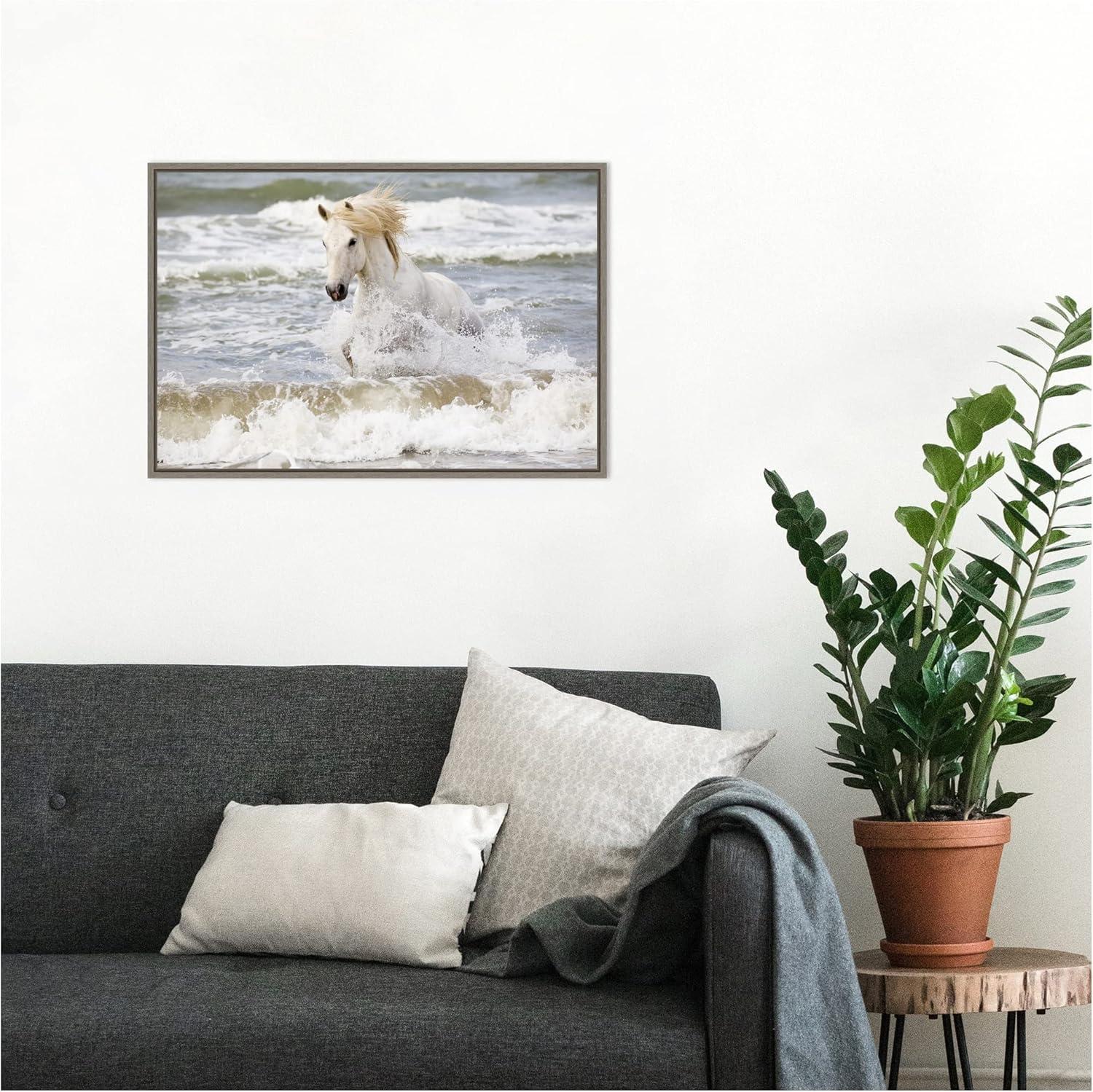 23"x16" Camargue Horse in the Surf by Ellen Goff Danita Delimont - Amanti Art: Modern Lithograph, Oceanic Animal
