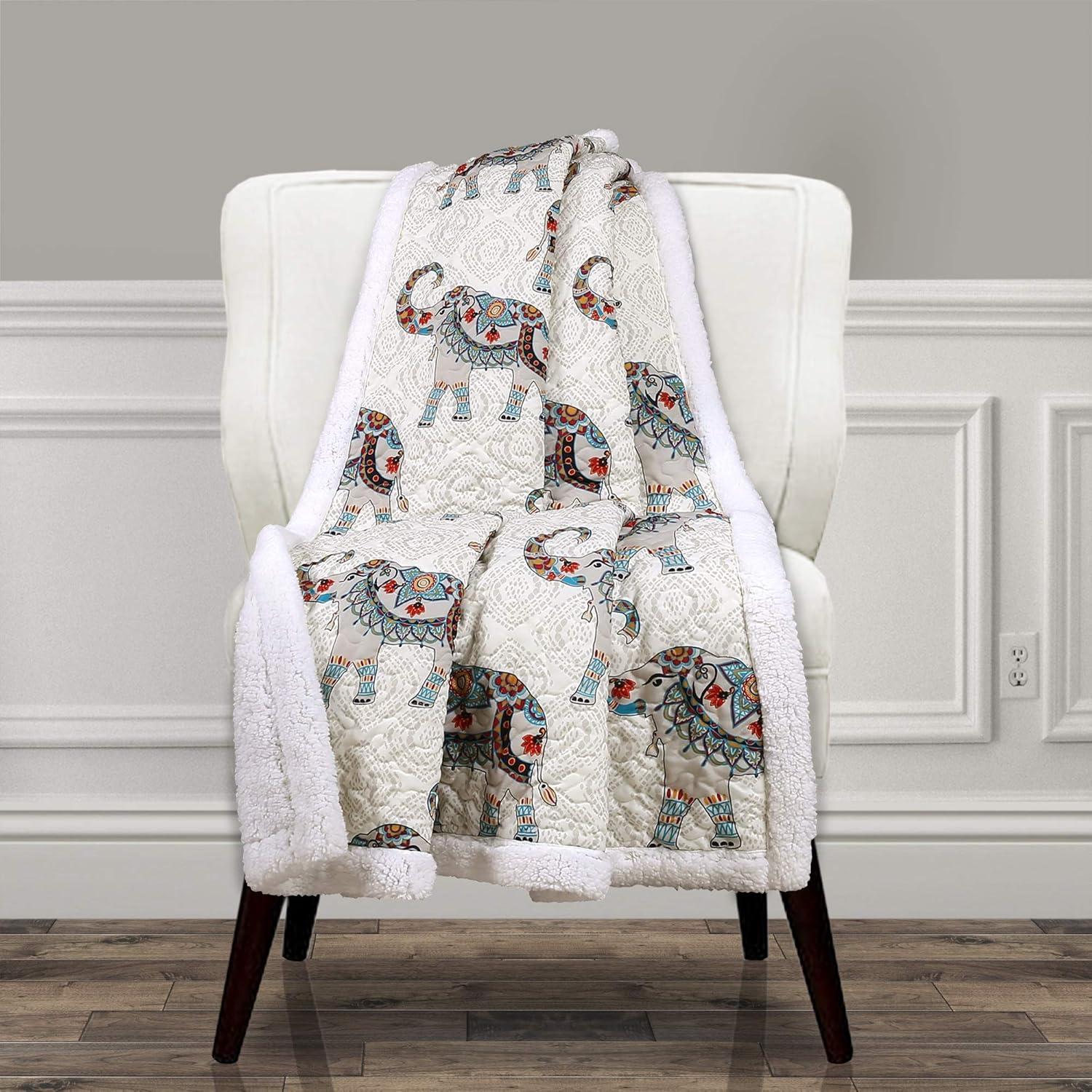 Essential Living Hati Elephants Soft Sherpa Throw Blanket