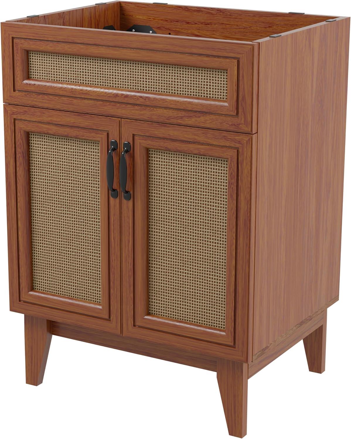 Javer 24" Rattan Modern Farmhouse 2-Shelf Bath Vanity Cabinet Only (Sink Basin not Included)