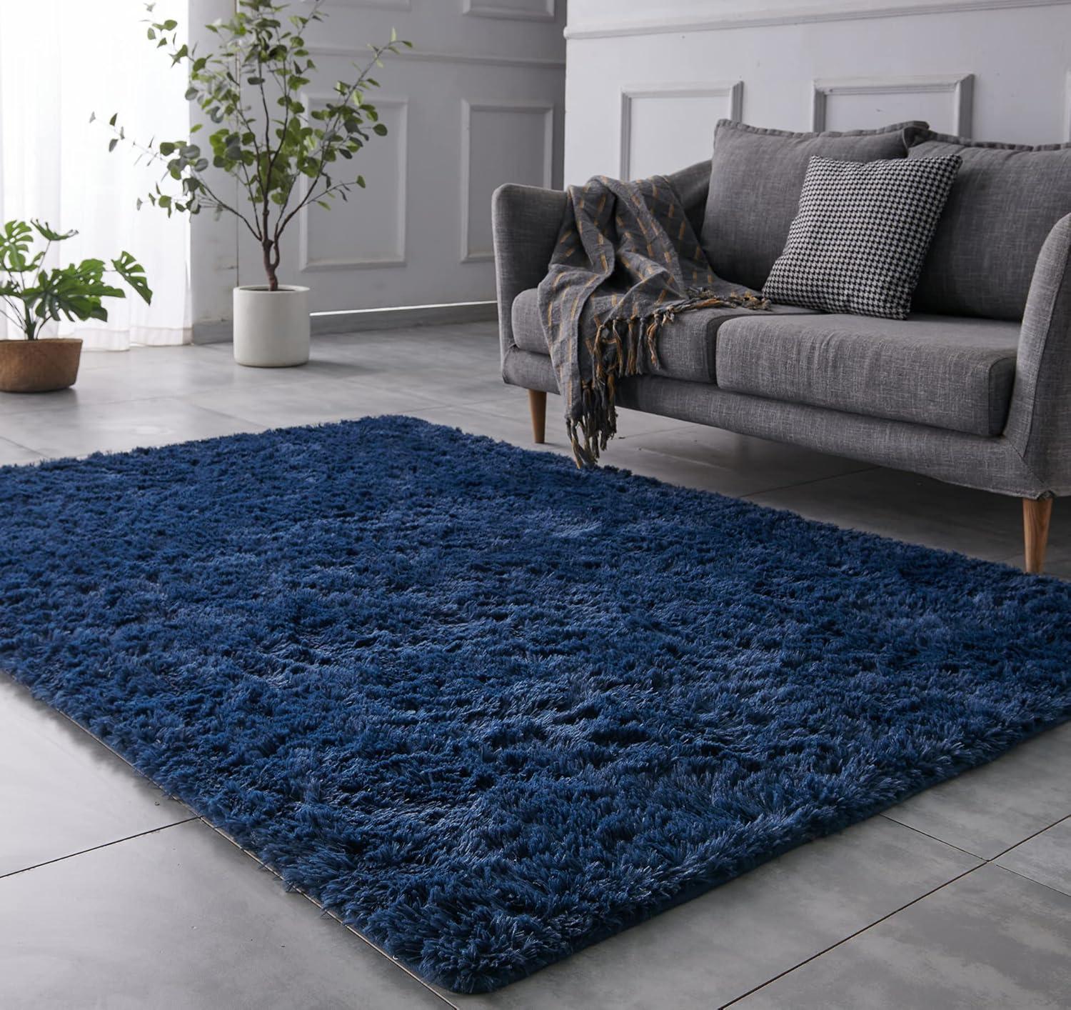 Lochas Soft Fluffy Rug Modern Accent Carpet Shaggy Area Rugs for Bedroom Indoor Living Room Home Decor,8'X10',Navy Blue