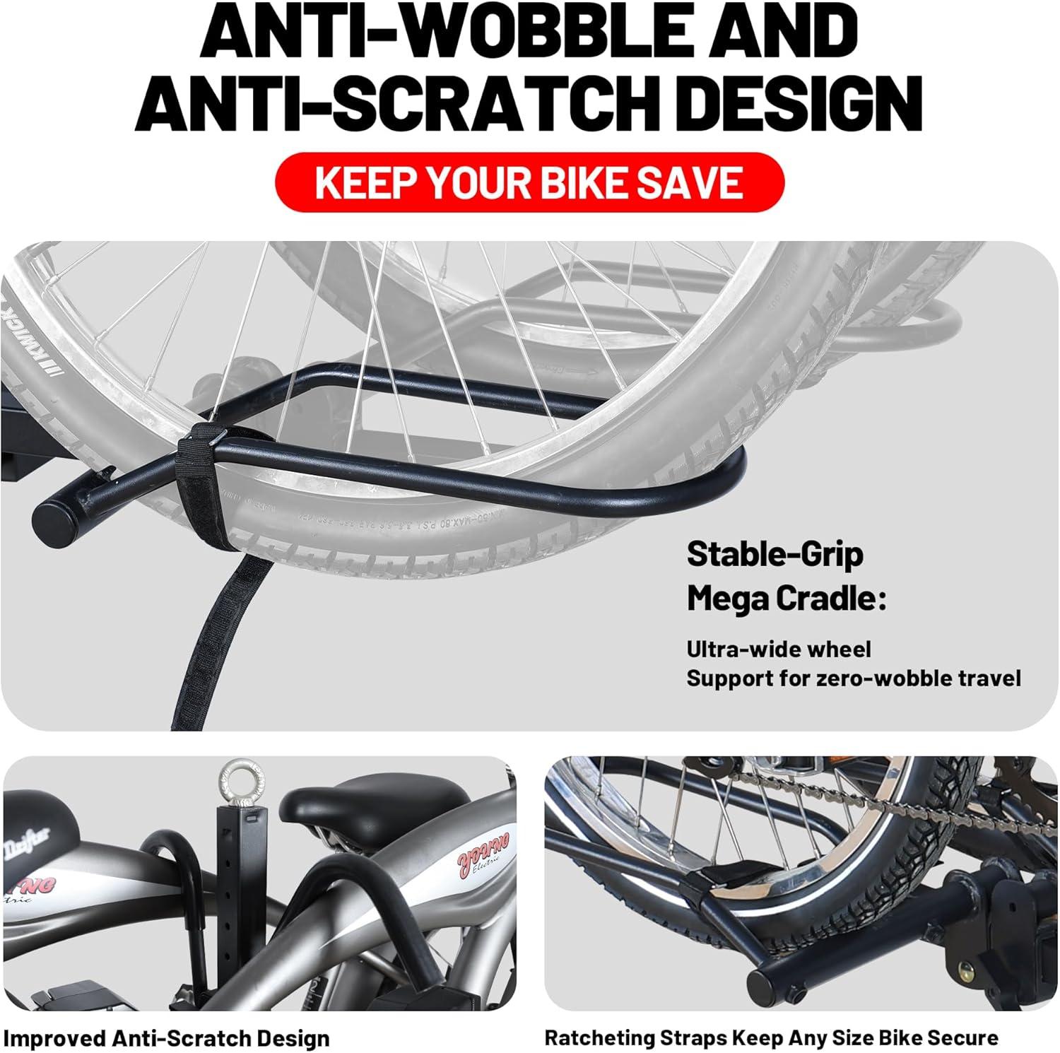 Black Steel Hitch Mounted 2-Bike Rack with Folding Swing Away Design