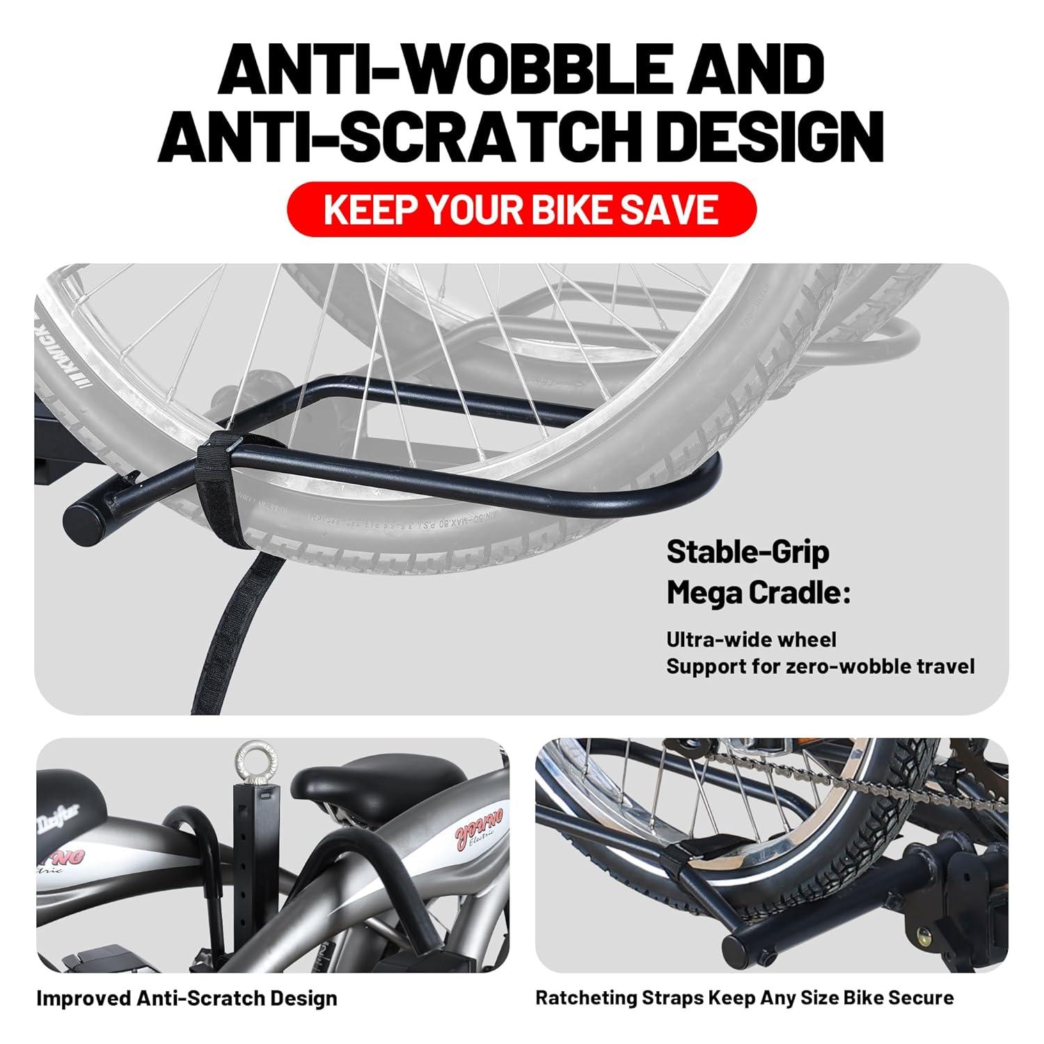 Young Electric Bike Rack 200lb Capacity Alloy Steel Hitch Mount Style for Cars Trucks SUVs RV, fits Bikes with up to 5-inch Fat Tire Carrier Rack, with 2'' Receiver