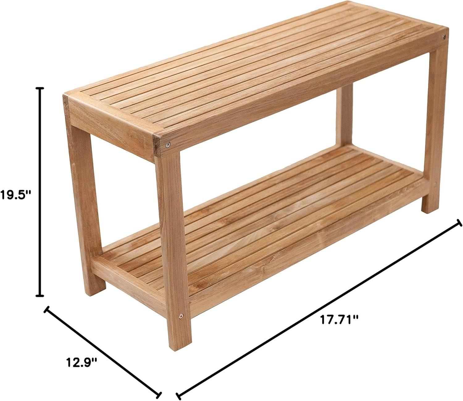 Nordic Teak 35" Natural Shower and Bath Spa Bench with Shelf  - Beige