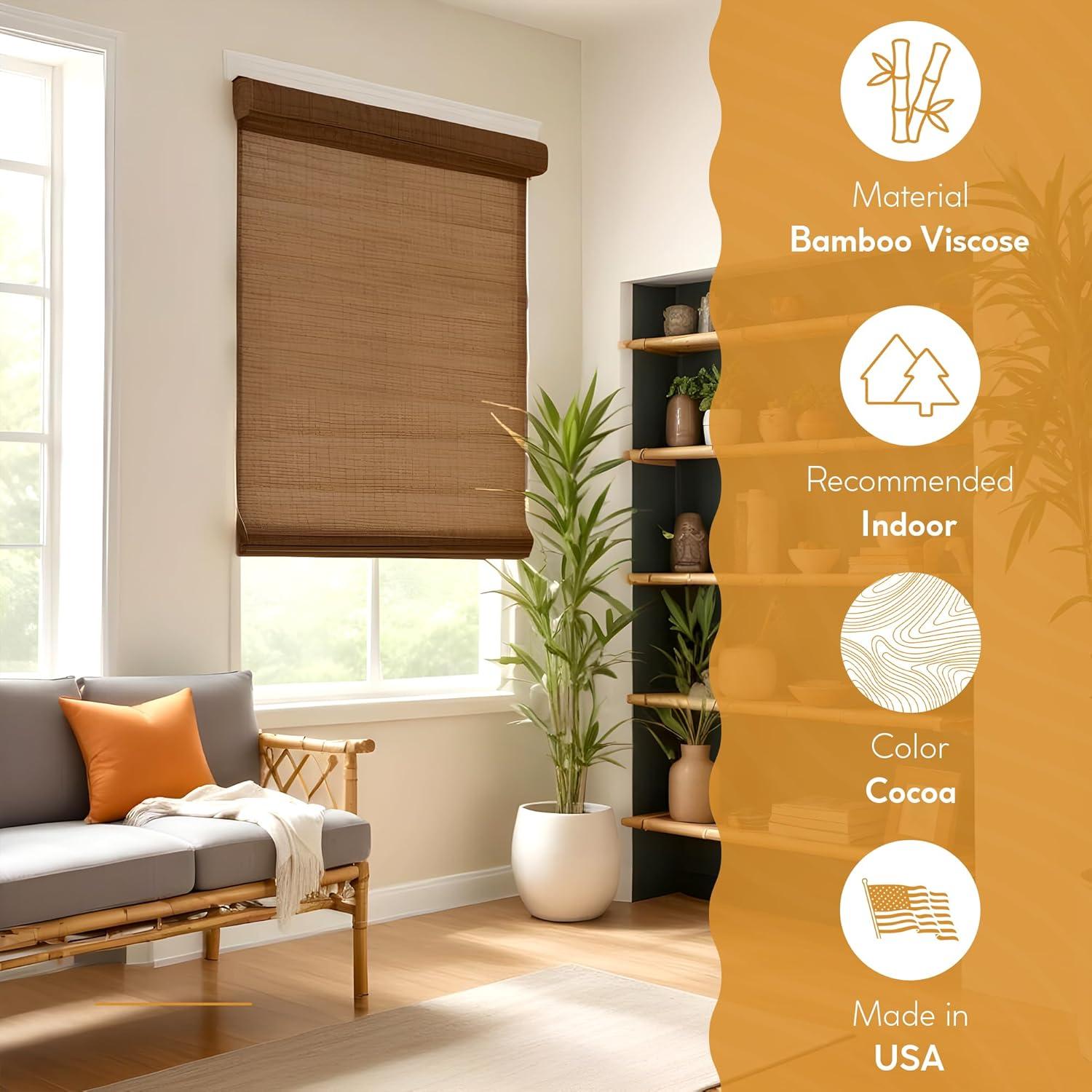 Brooklyn Cordless Cocoa Bamboo Roman Shade