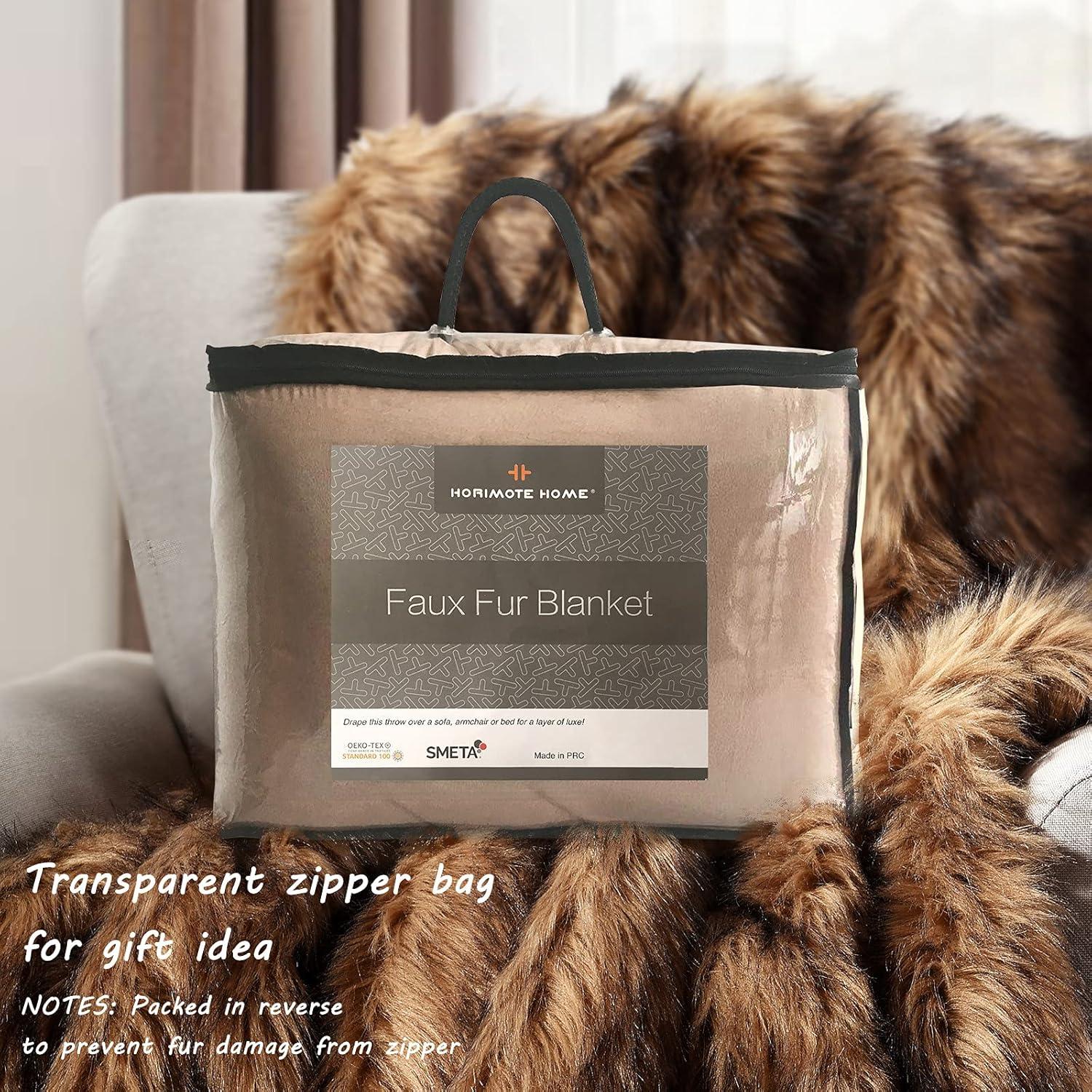 Queen Size Brown Faux Fur Throw Blanket