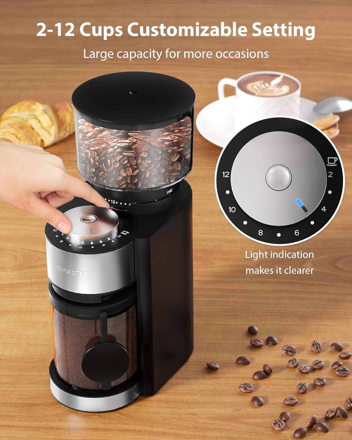 Aromaster Burr Coffee Grinder, Coffee Bean Grinder with 25 Grind Setting