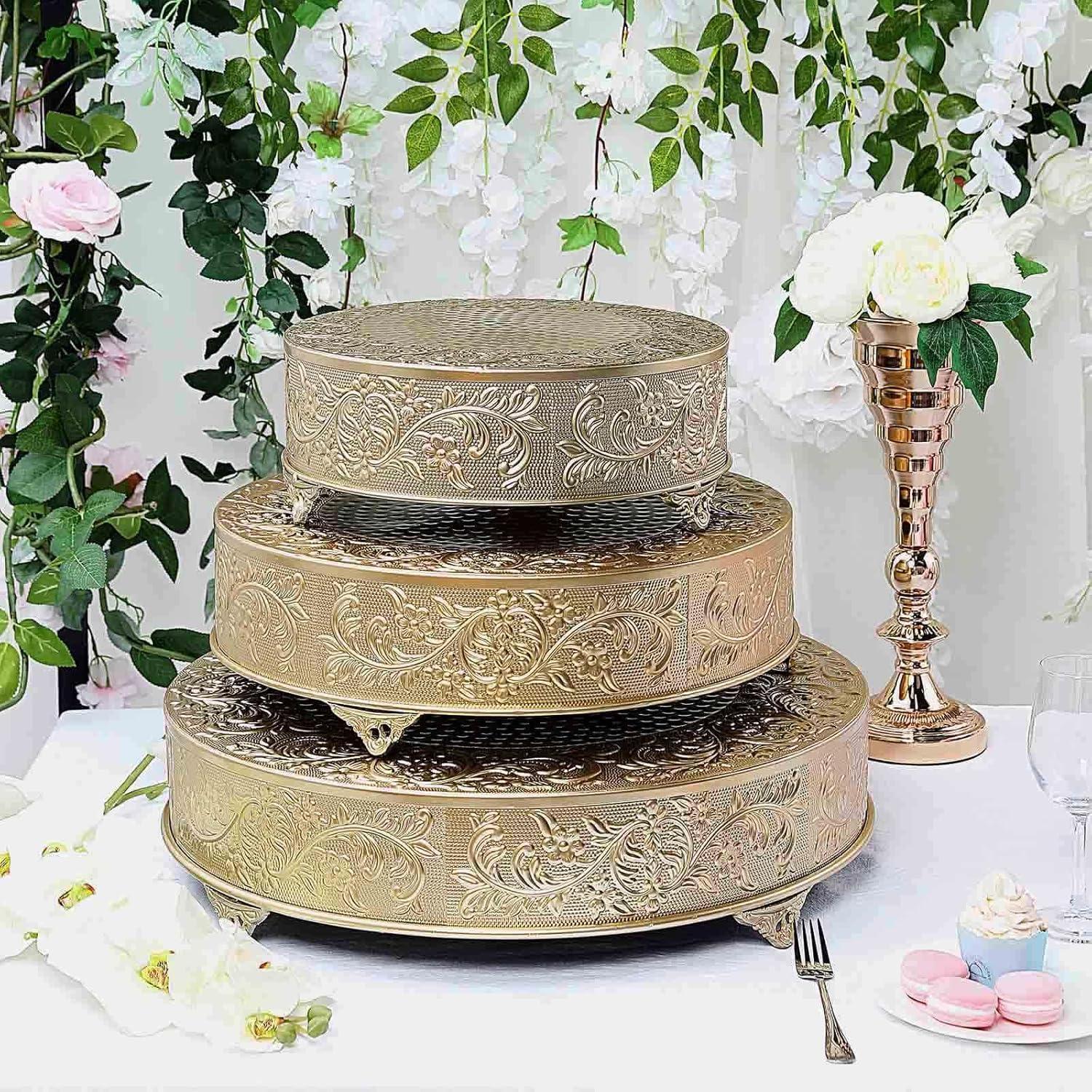 Efavormart 18 inch Gold Round Embossed Metal Cake Plateau Stand Riser Wedding Birthday Party Dessert Cake Pedestal Display Plate