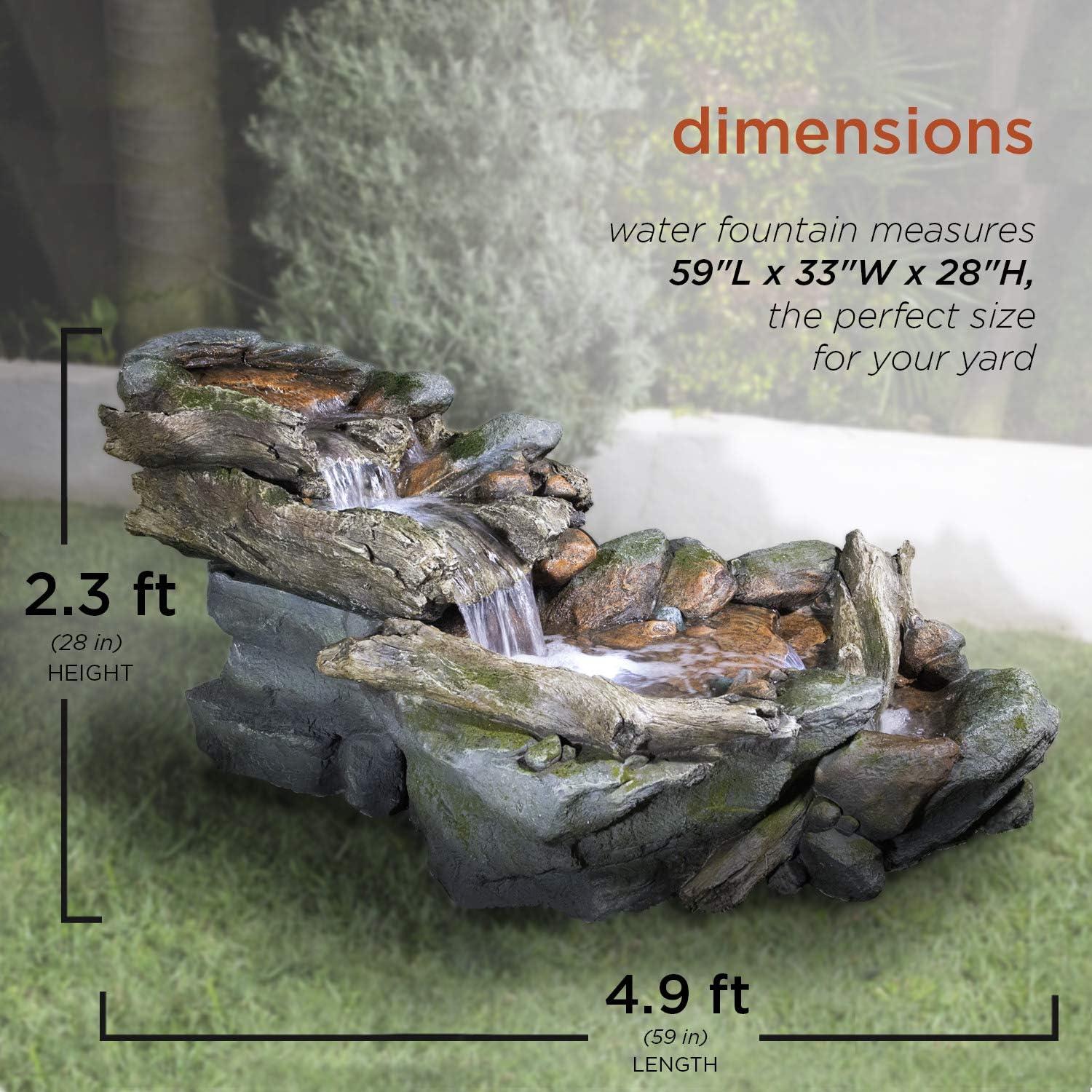 60" Gray Resin 3-Tier Rock River Fountain with LED Lights