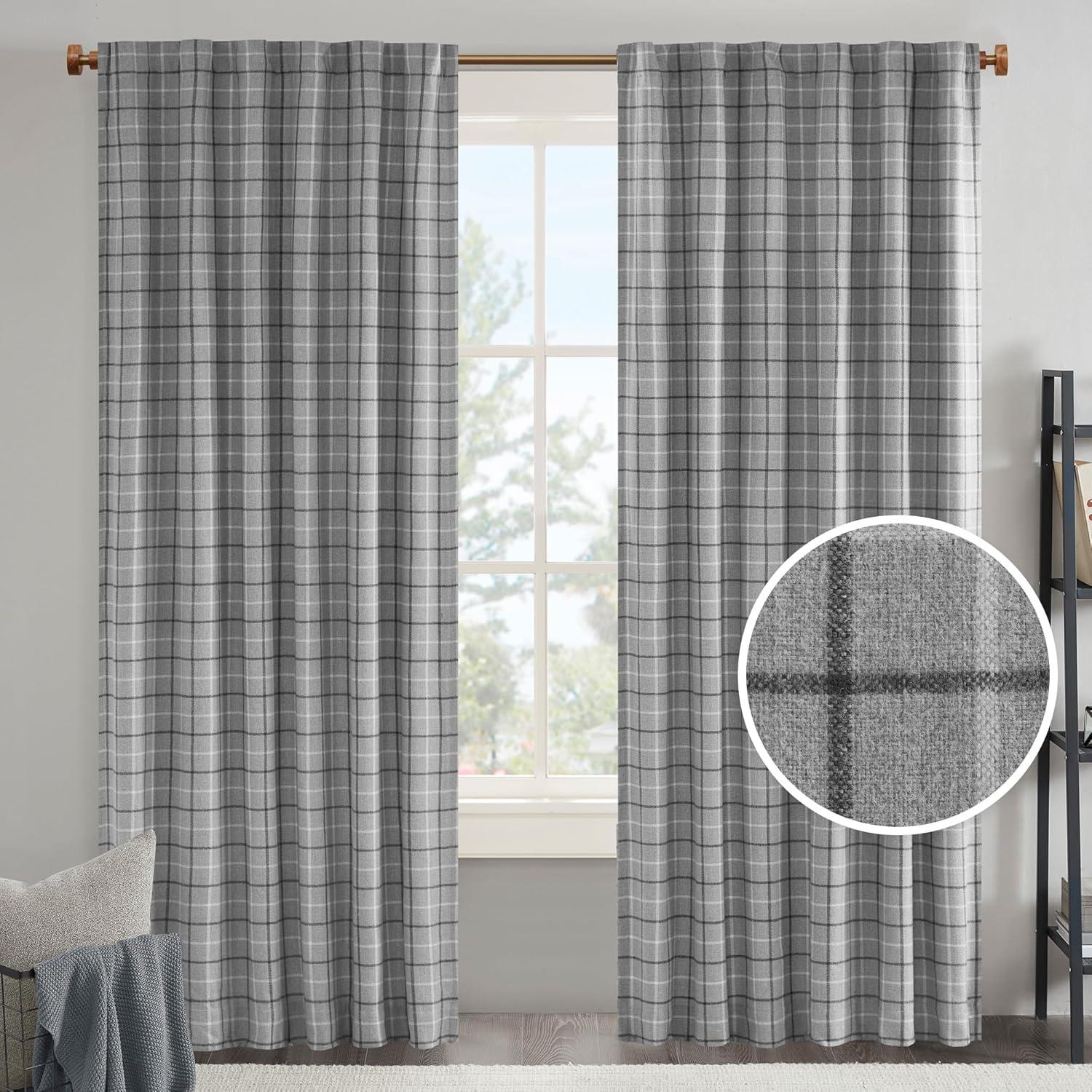 Anaheim Woven Plaid Room Darkening Thermal Fleece Lined Single Curtain Panel