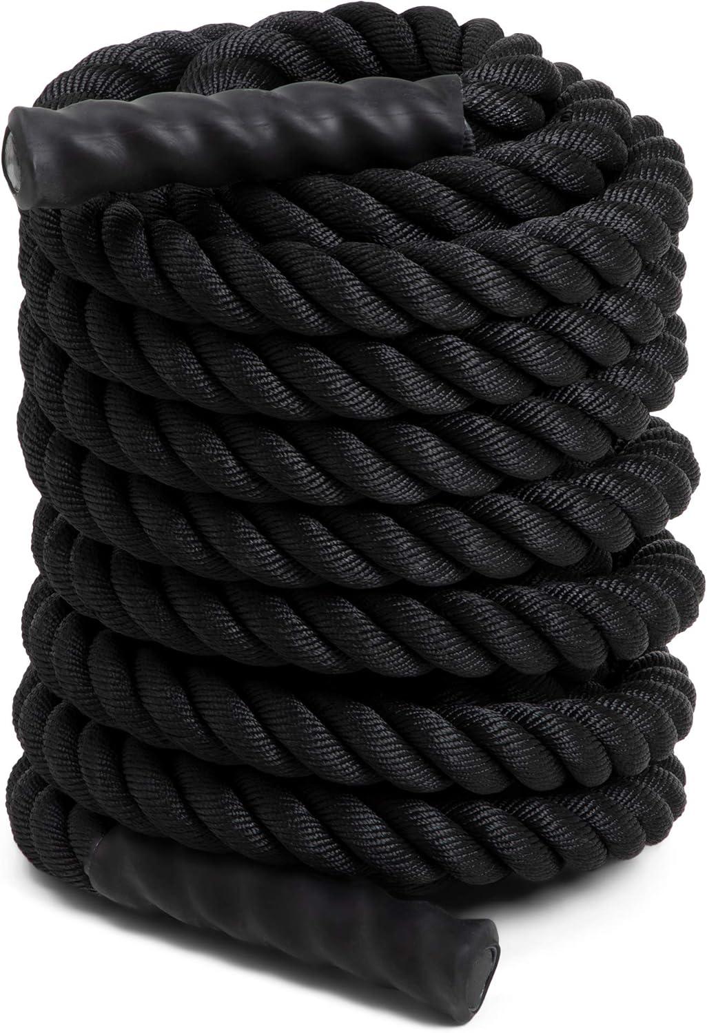 Black Heavy-Duty Polyester Training Battle Rope with PVC Handles