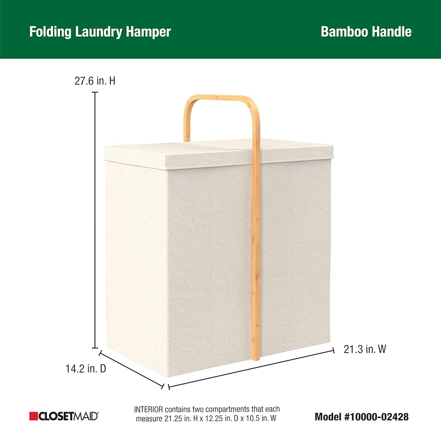 Folding Laundry Hamper Basket with Bamboo Handle