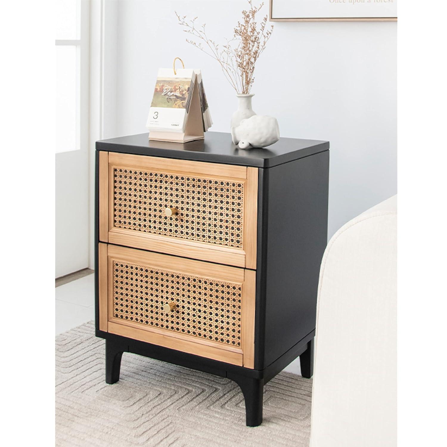 Fully-Assembled Modern Farmhouse Clean-Lined Nightstand, End Table with 1 Drawer, Black