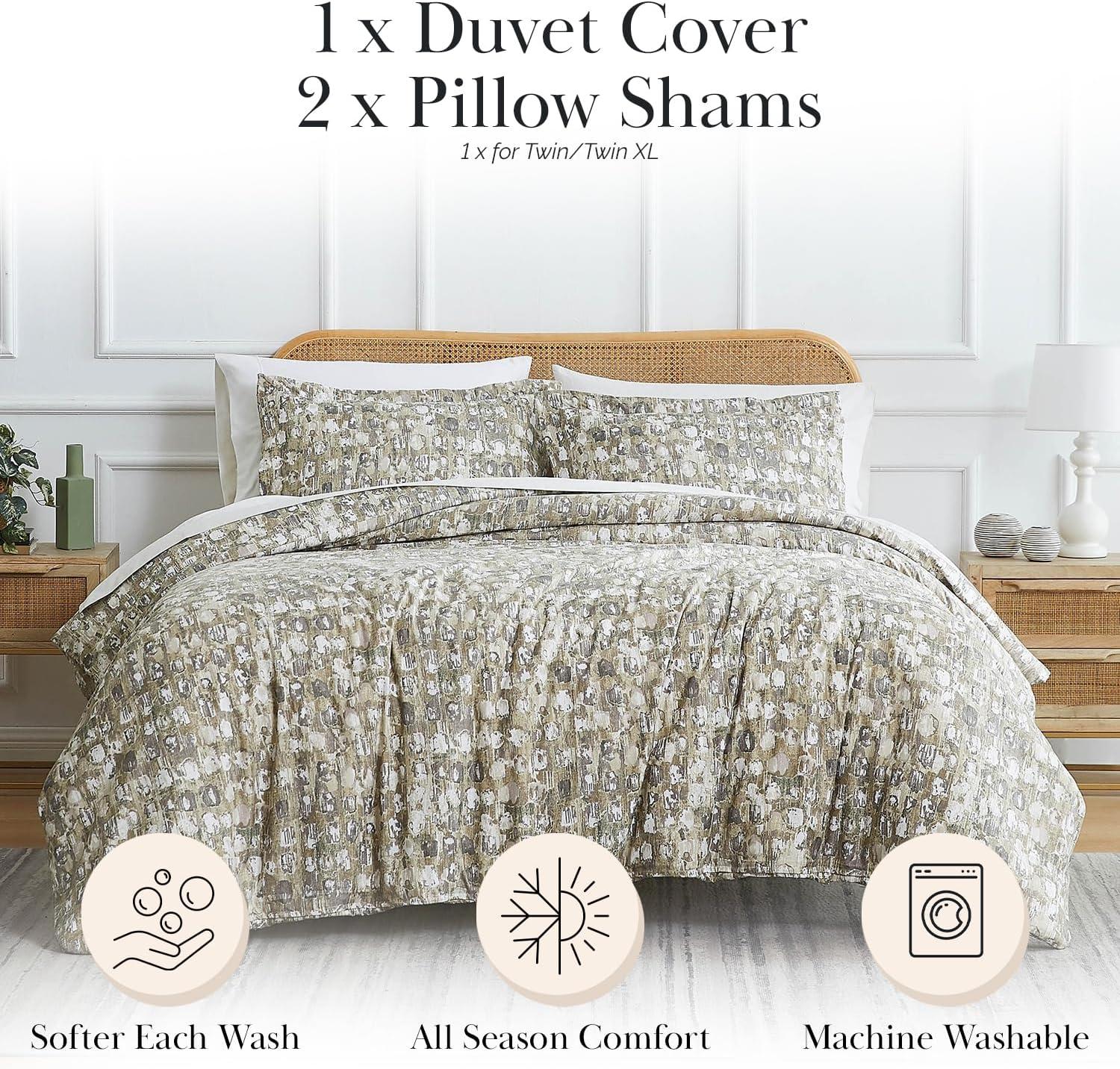 Southshore Fine Living, Inc. Rhythm Collection Oversized Duvet Cover Queen Bedding Set, Printed Duvet Cover Set 3-Piece with Two Matching Shams, Taupe, Full/Queen