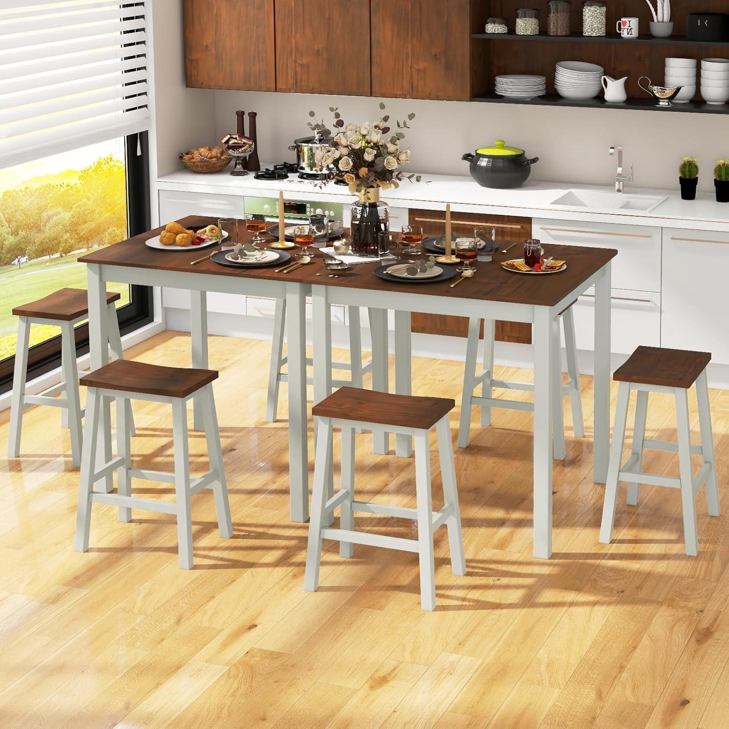 Gray and Walnut 5-Piece Counter Height Dining Set with Saddle Stools