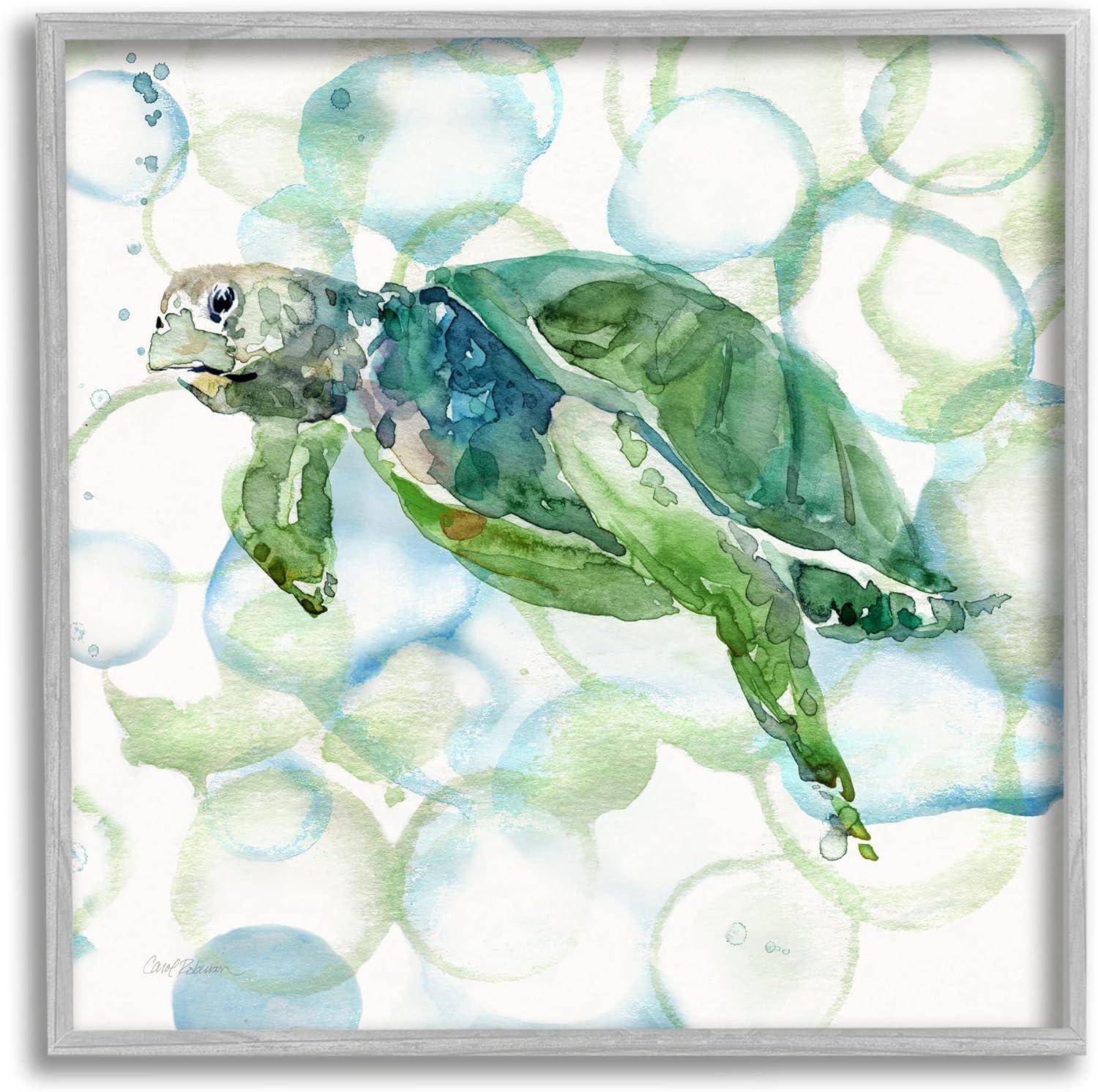 Stupell Industries " Watercolor Sea Turtle Swimming Ocean Water Bubbles " by Carol Robinson Painting Print