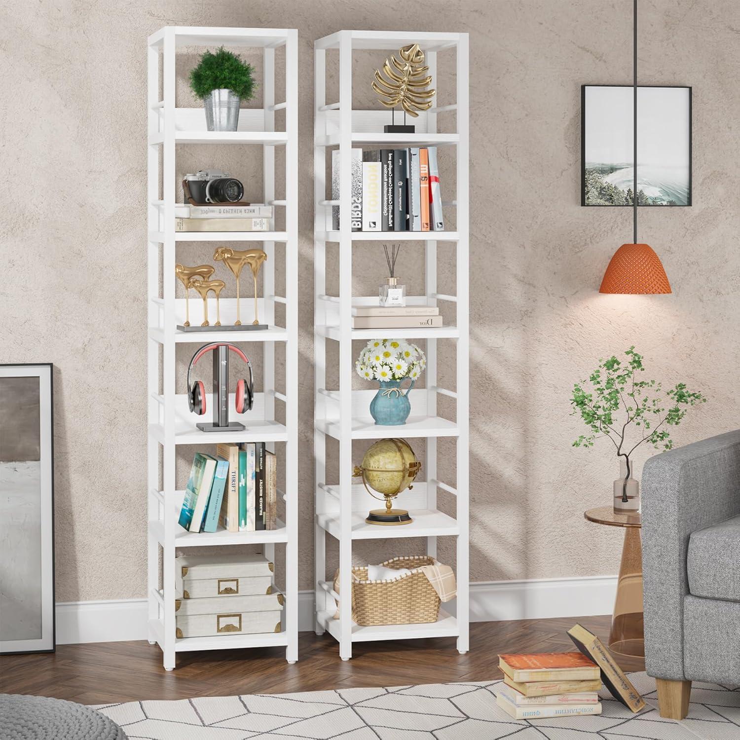 75 Inch Tall Narrow Corner Shelves, 6-Tier Etagere Shelve Storage Rack Bookshelves for Home Office White