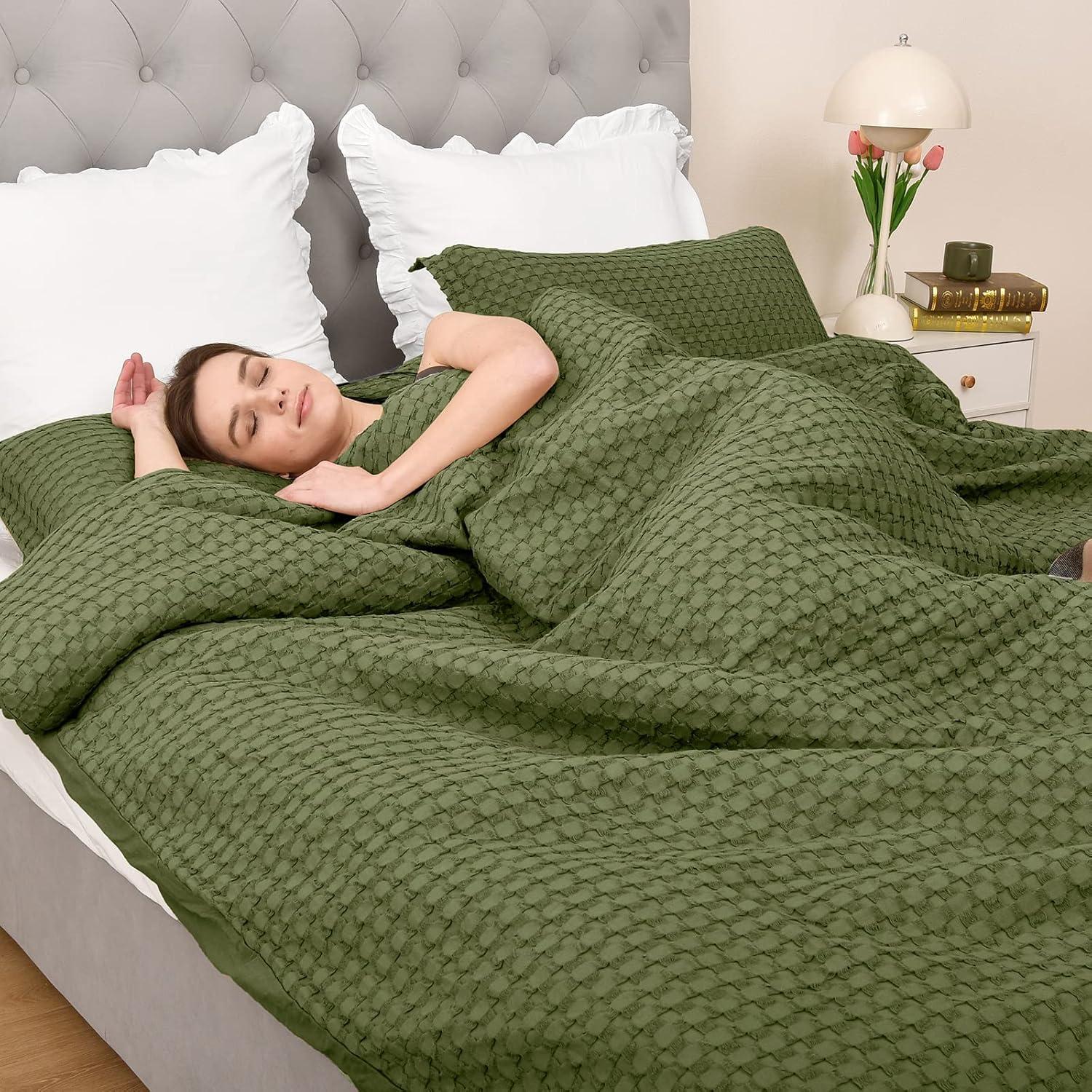 Olive Green Cotton Waffle King Duvet Cover Set