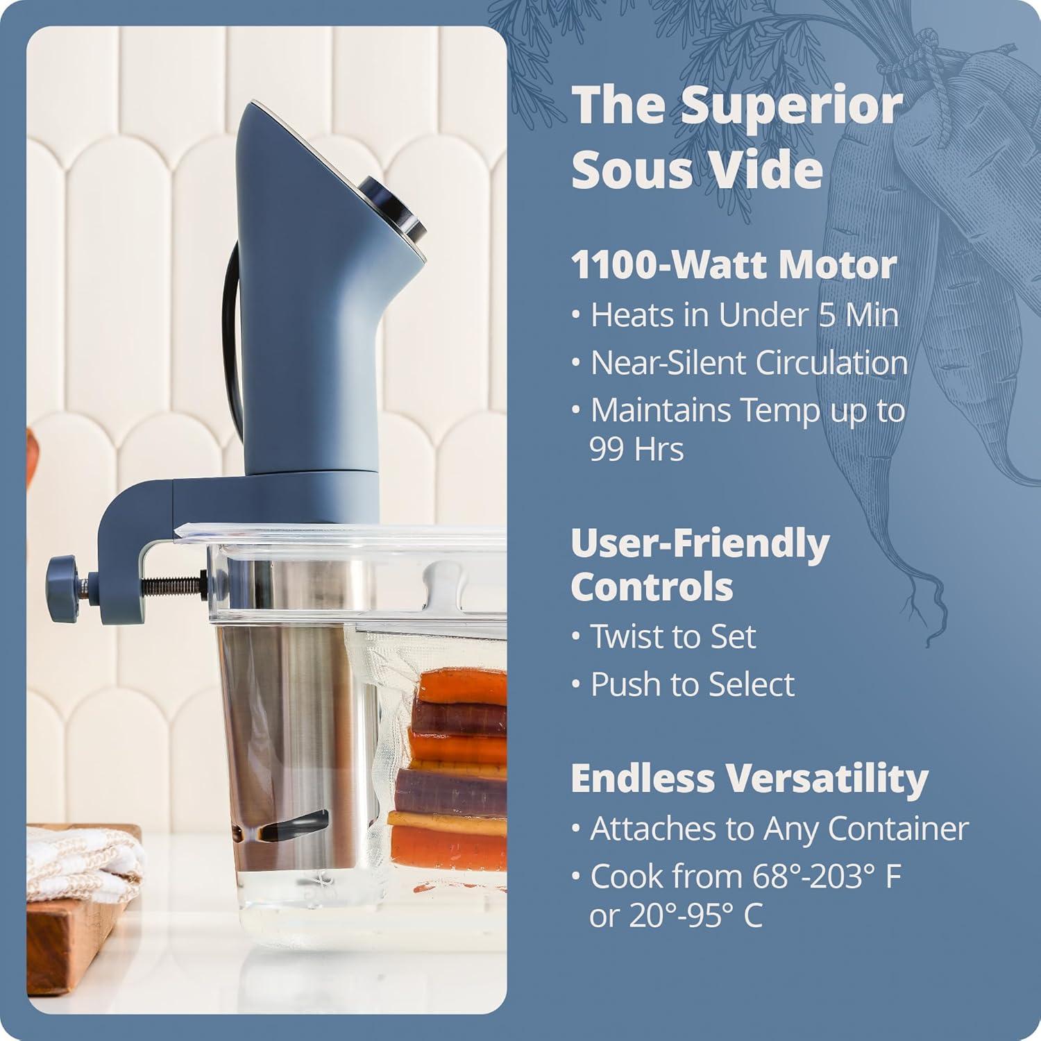 Greater Goods Kitchen Cooking Sous Vide , Immersion Circulator w Brushless Motor (Stone Blue) 100W