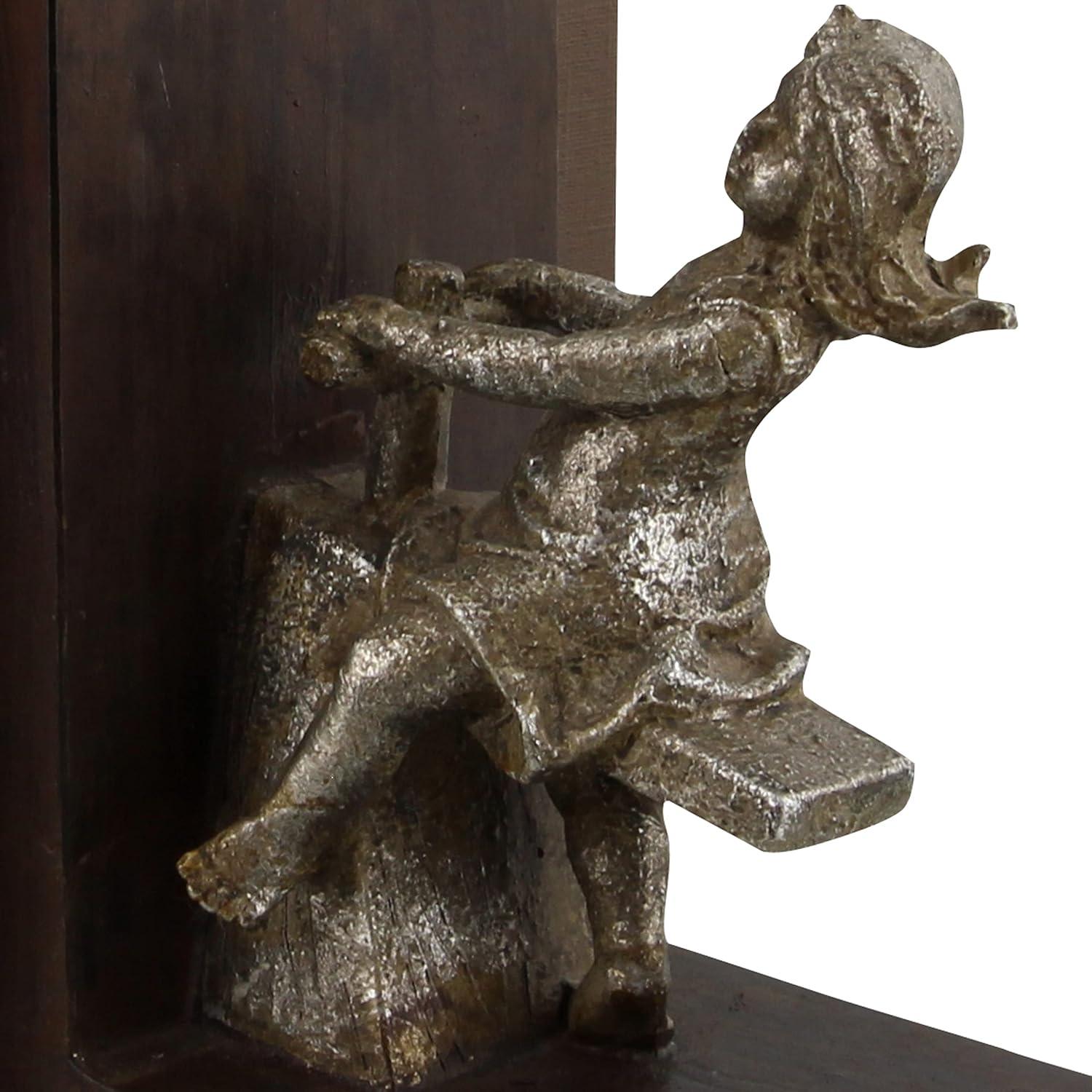DecMode 4" People Brown Polystone Bookends with Swing Set (Set of 2)