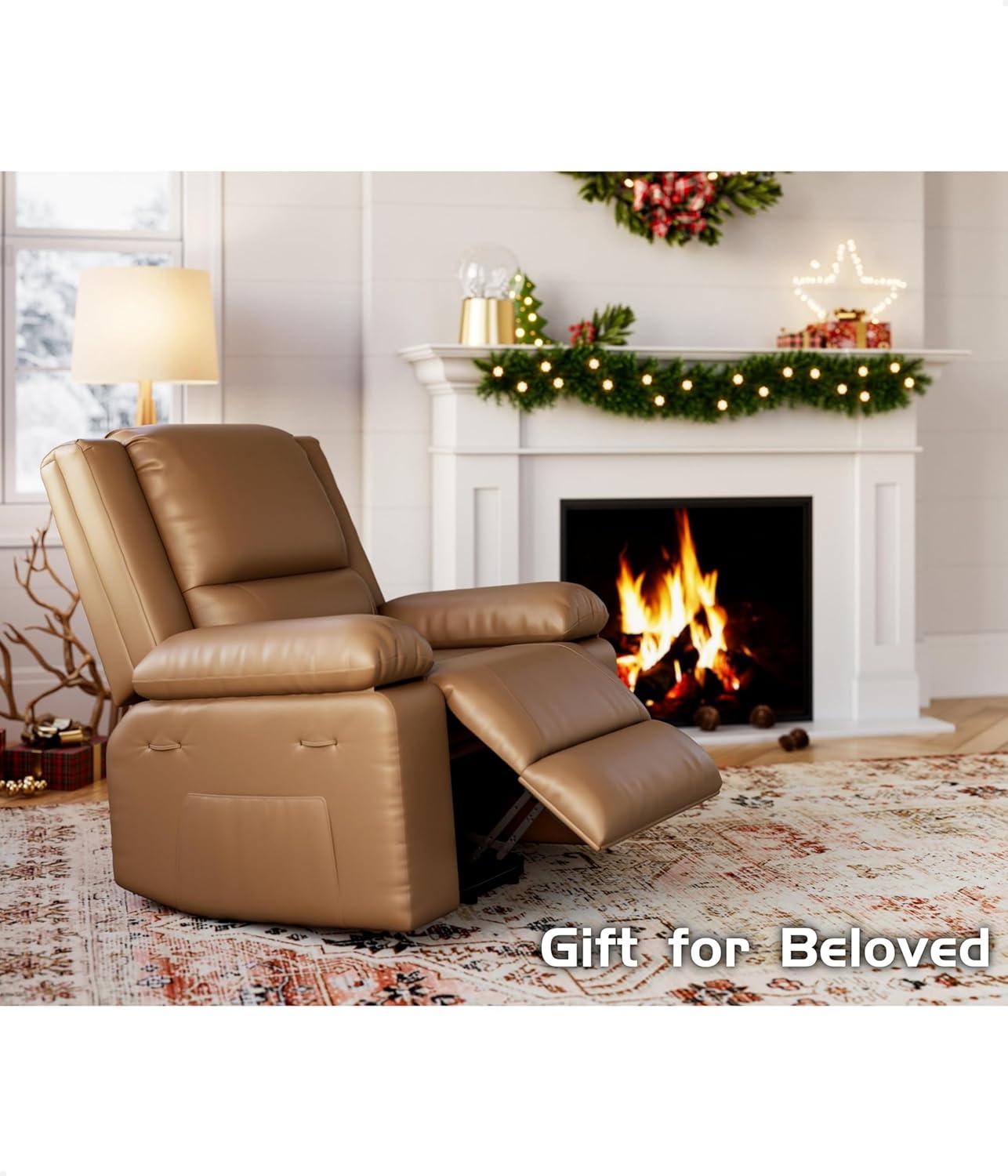 Large Brown Leather Power Lift Recliner with Massage and Heat