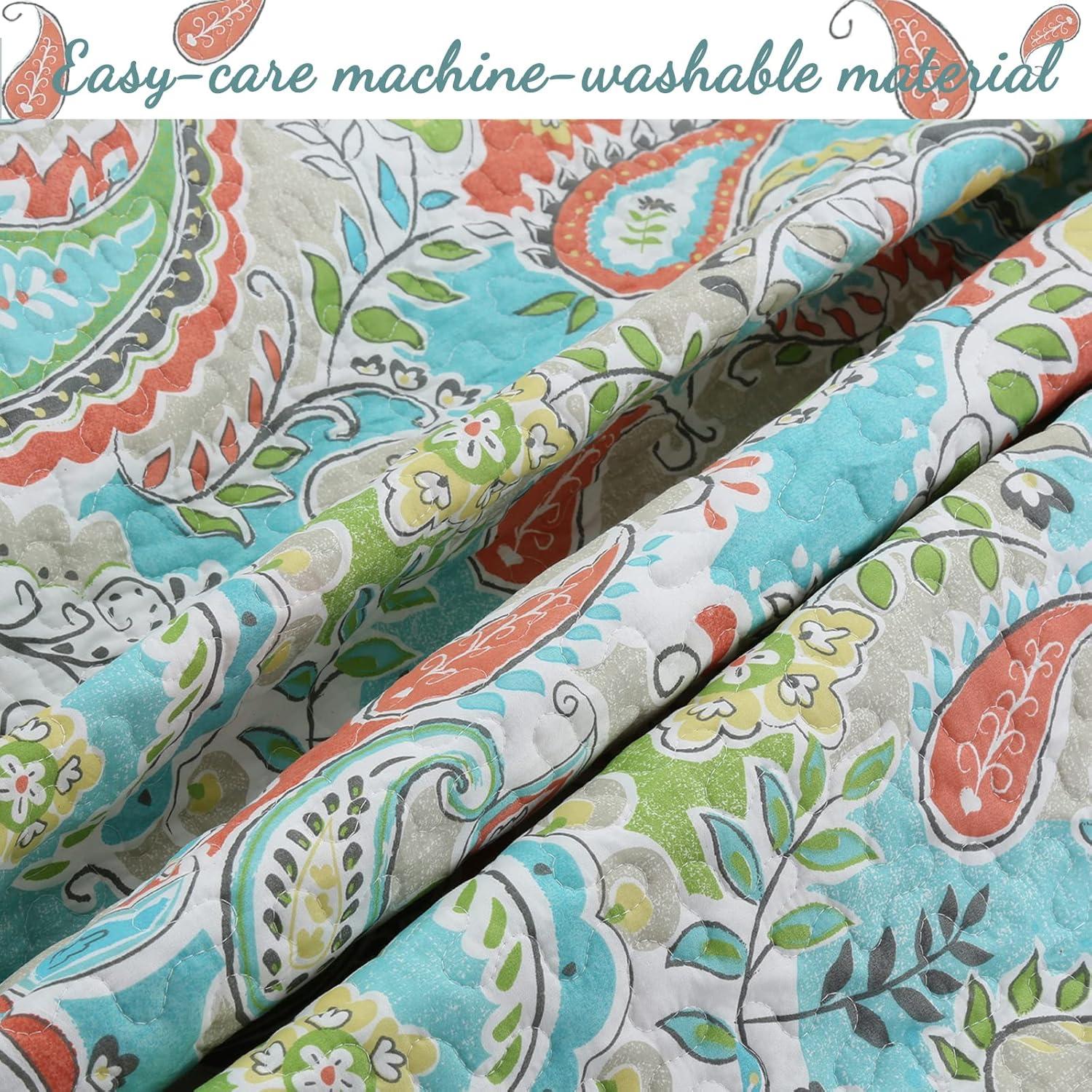 Cozy Line Home Fashion Mirage Teal/Coral/Green Microfiber Reversible 3 Piece Quilt Set & Reviews | Wayfair