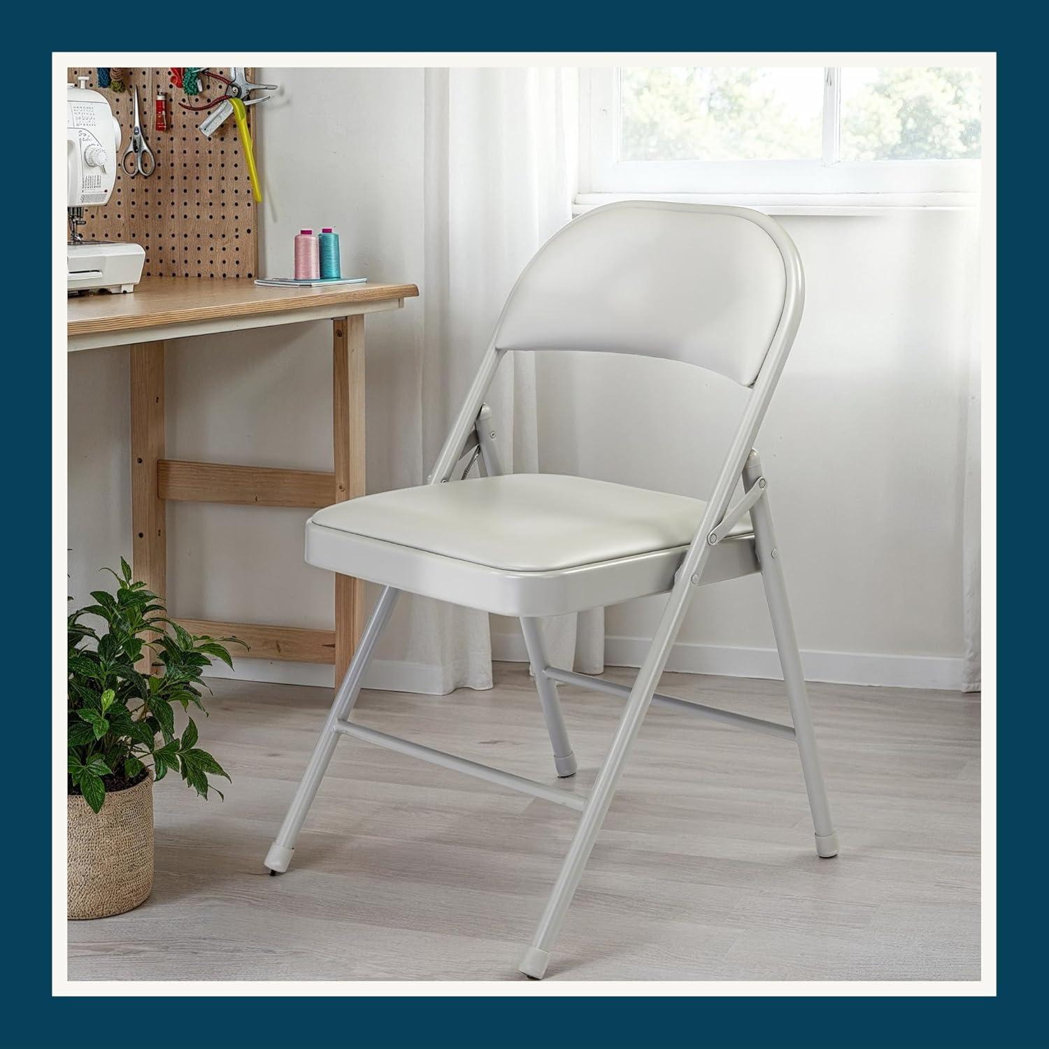 Folding Chairs with Padded Cushion and Back, 4pcs Potable Iron & PVC Durable Chairs for Indoor and Outdoor, School, Office and Garden Party, Gray