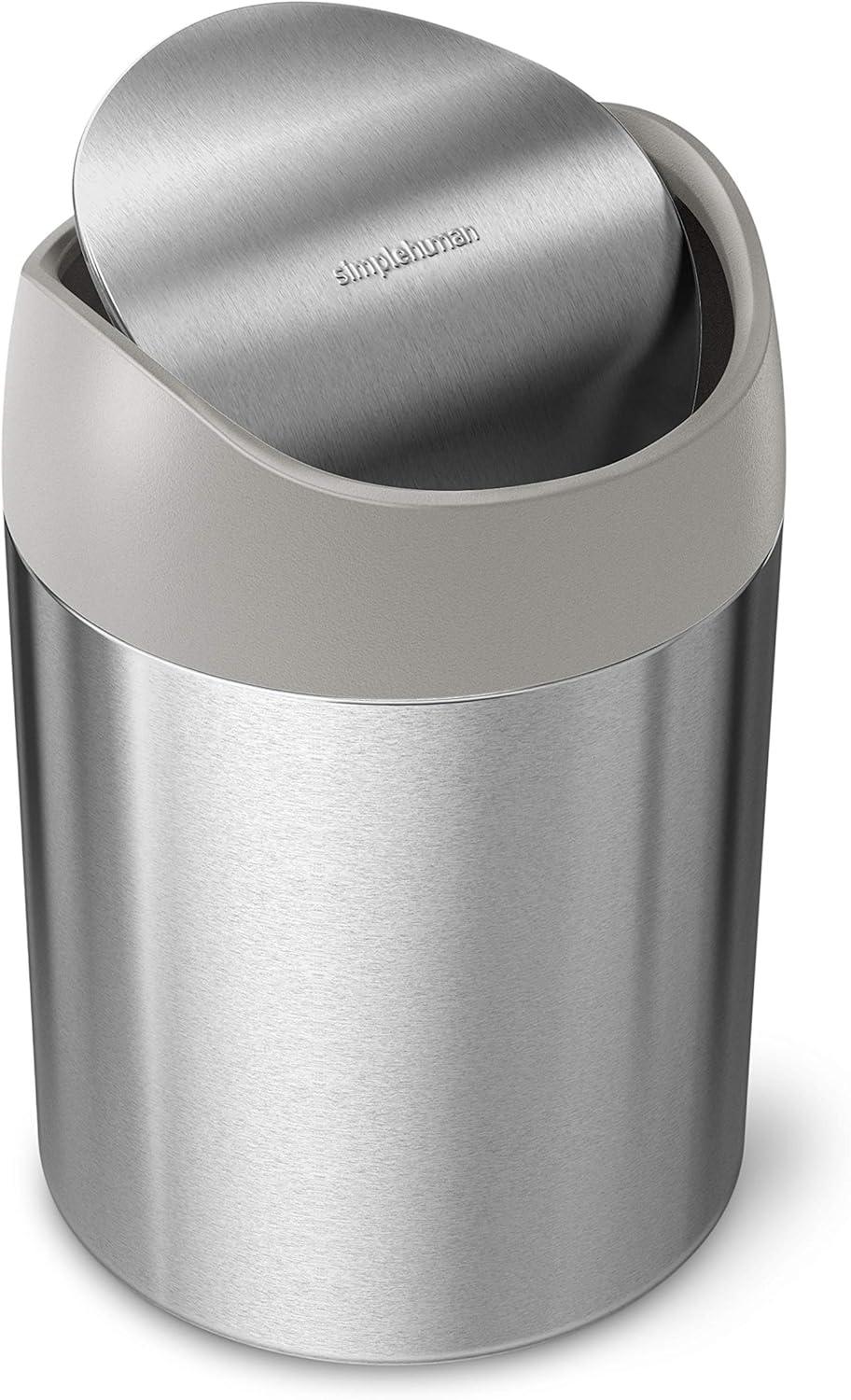 Brushed Stainless Steel Mini Countertop Trash Can with Swing Lid