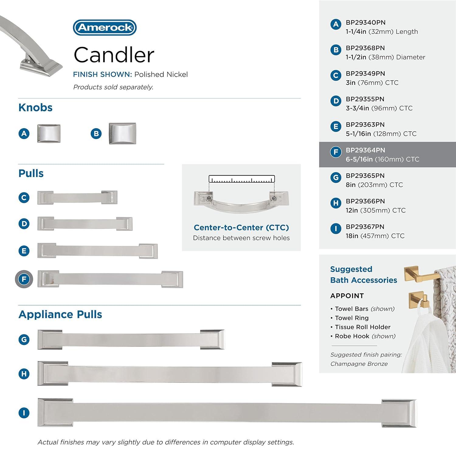Amerock Candler 6-5/16 inch (160mm) Center-to-Center Polished Nickel Cabinet Pull