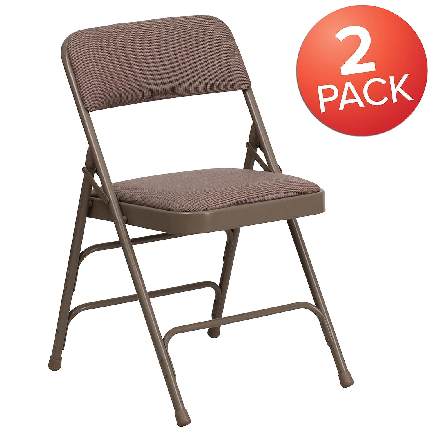 Emma and Oliver 2 Pack Curved Triple Braced Beige Fabric Metal Folding Chair
