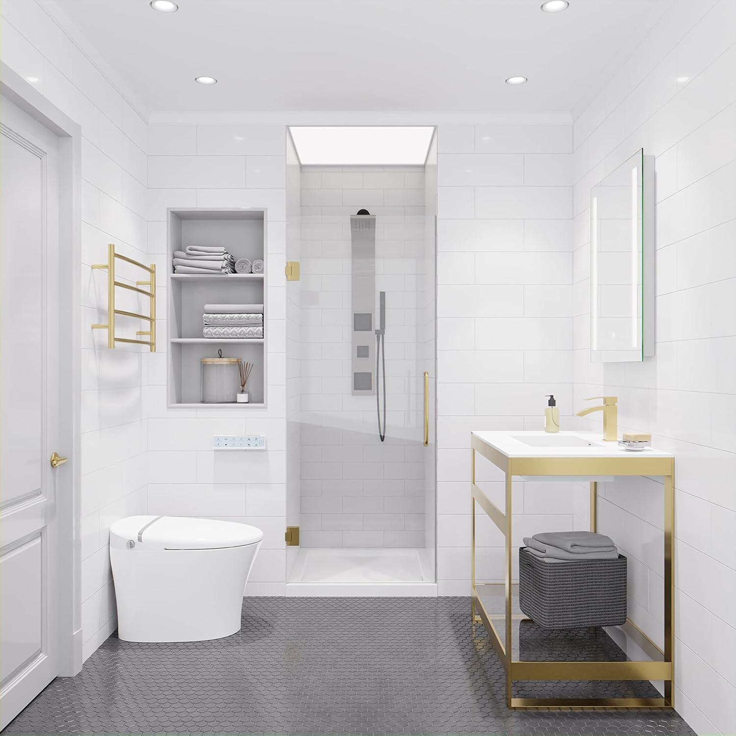 ANZZI Fellow Series 30 In. X 72 In. Frameless Hinged Shower Door With Stainless Steel Handle In Brushed Gold