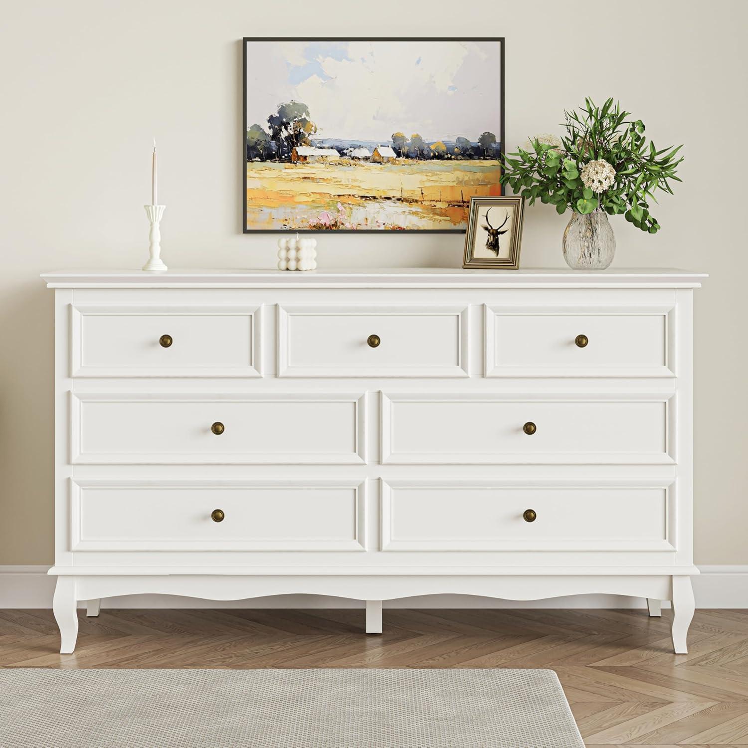 SUNVIVI Dresser for Bedroom, Modern Dresser with Solid Wood Legs and Painted Finish, White Chest of Drawers, Wooden Storage Closet Cabinet Organizer for Living Room, Nursery, Hallway