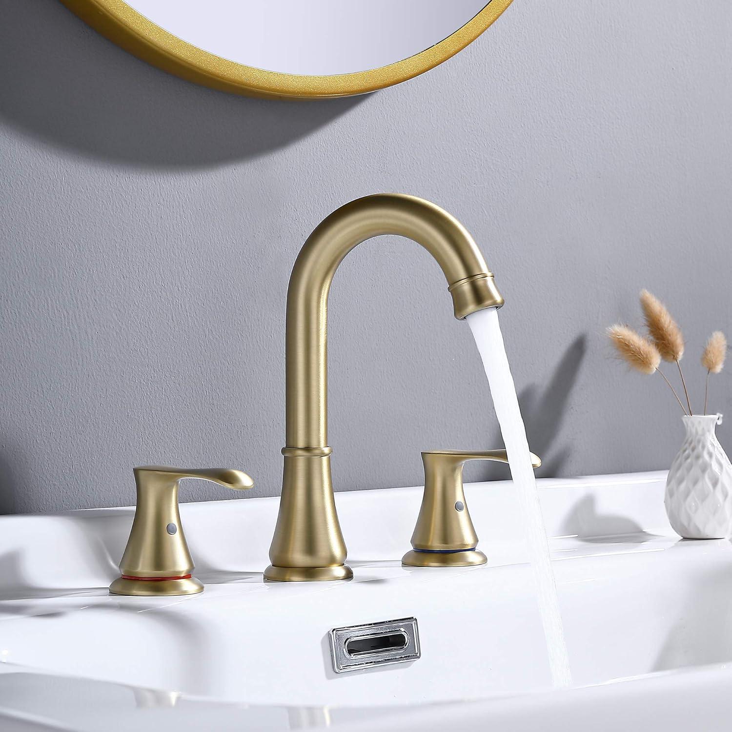 Adorer Bathroom Faucet for Sink 3 Hole with Pop-up Drain, 2 Handle 8 inch Brass Widespread Bathroom Sink Faucet, Brushed Gold Basin Faucet Taps Mixer