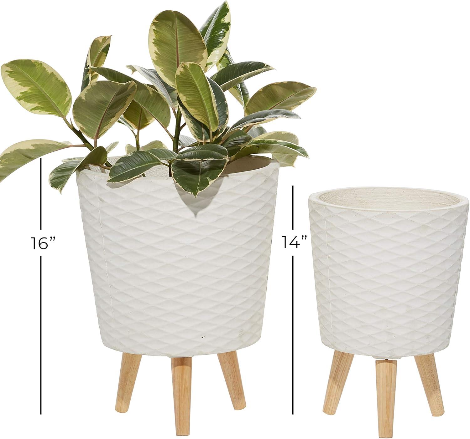 Set of 2 Textured Fiberclay Planters Gray - Olivia & May: Contemporary Indoor/Outdoor Decor, No Drainage Holes