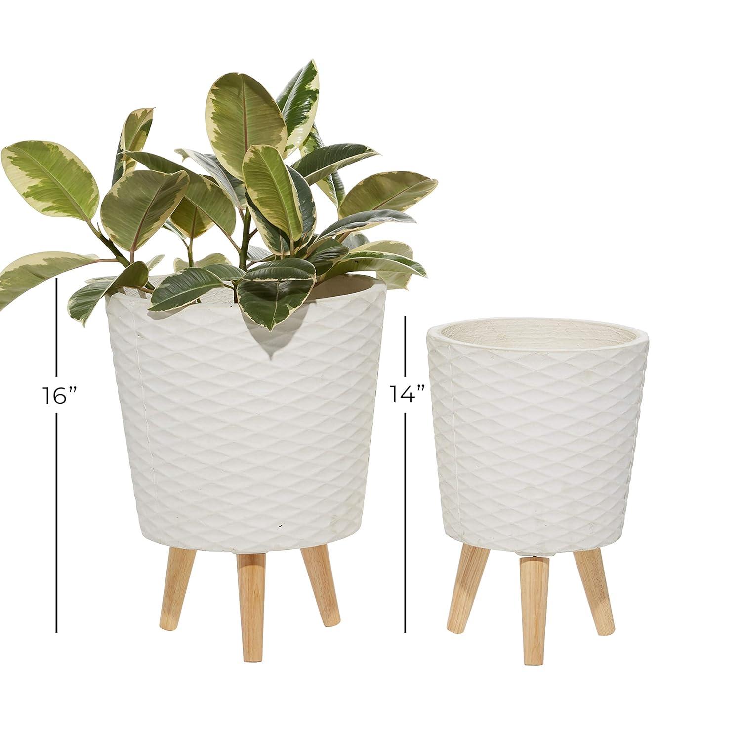Set of 2 Textured Fiberclay Planters Gray - Olivia & May: Contemporary Indoor/Outdoor Decor, No Drainage Holes