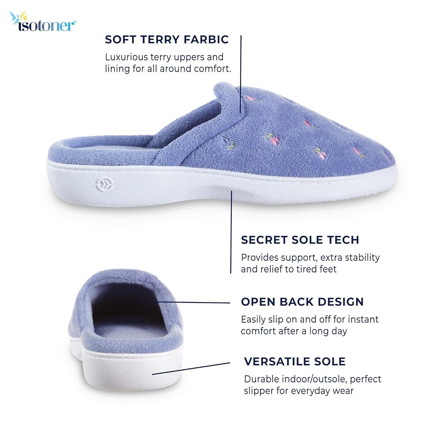 isotoner Women's Classic Terry Clog Slippers Slip on, Periwinkle, 5.5-6