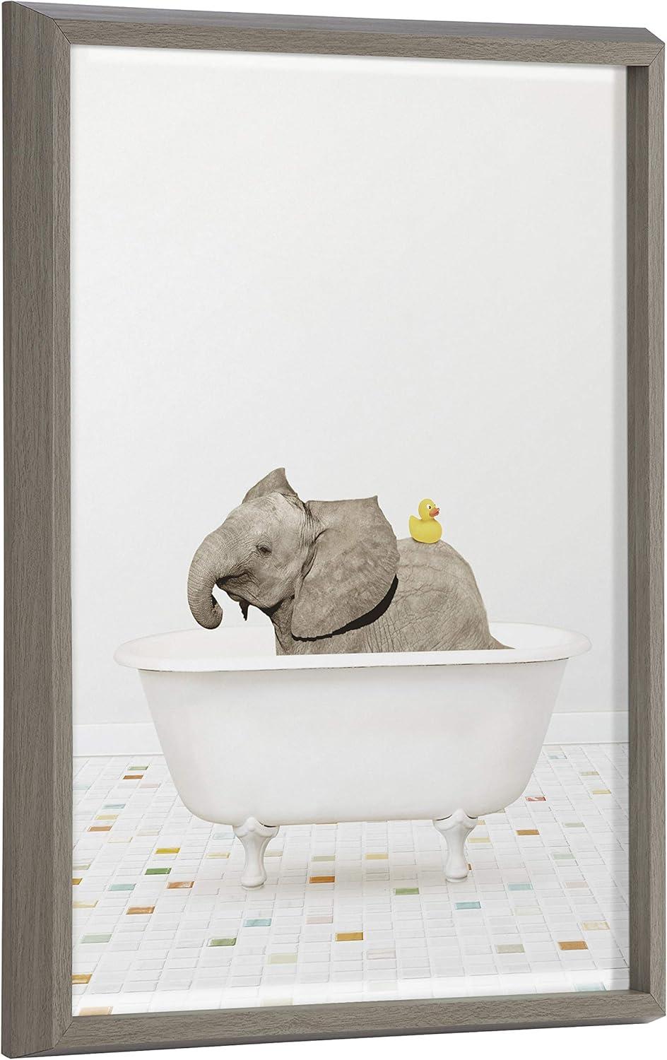 18" x 24" Blake Baby Elephant Bath Time Framed Printed Glass - Kate & Laurel: Nursery Wall Decor, Bathroom Art