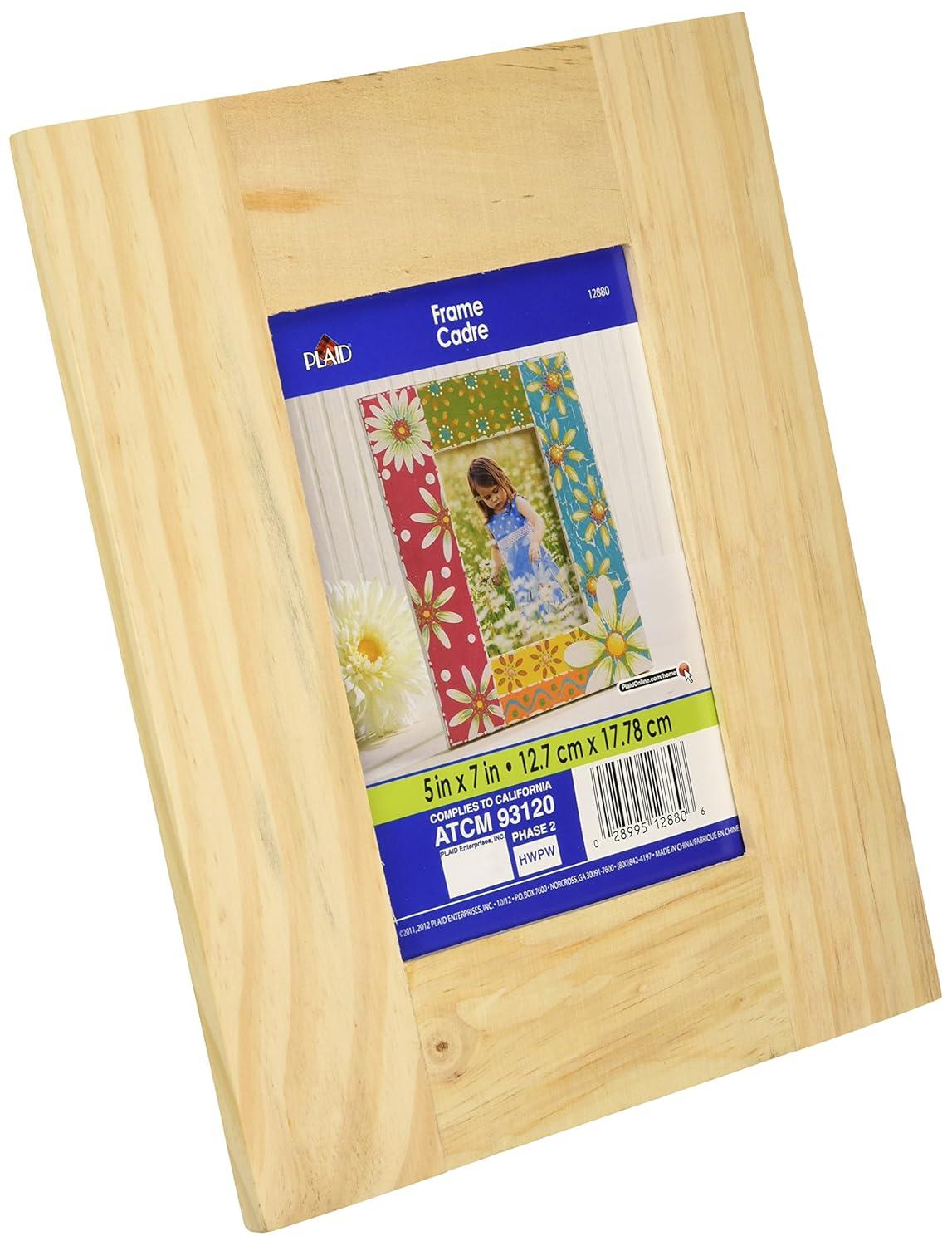 Plaid Unpainted Wood Surface, Wood Frame, 1 Piece, 5" x 7"