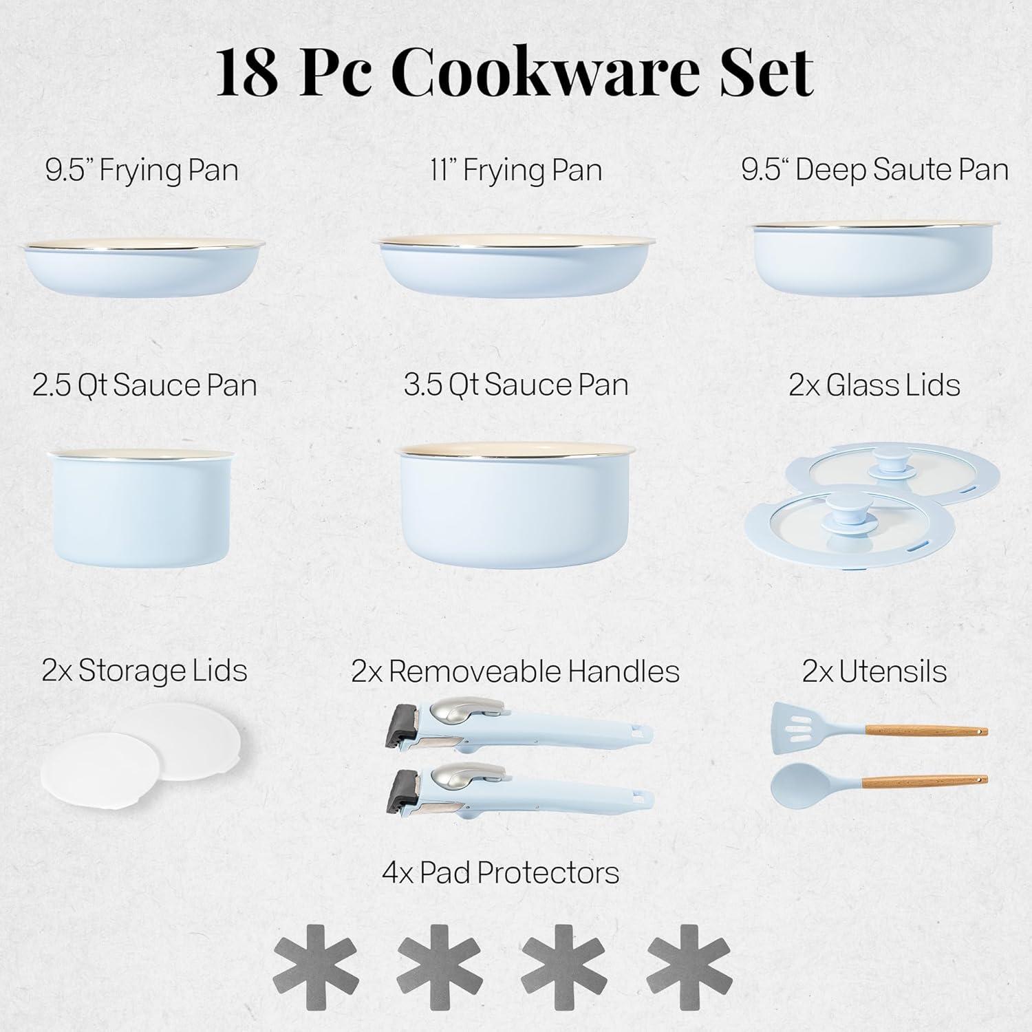 Gotham Steel Gotham Steel 18 Piece Detachable Handle Ceramic Nonstick Cookware Set