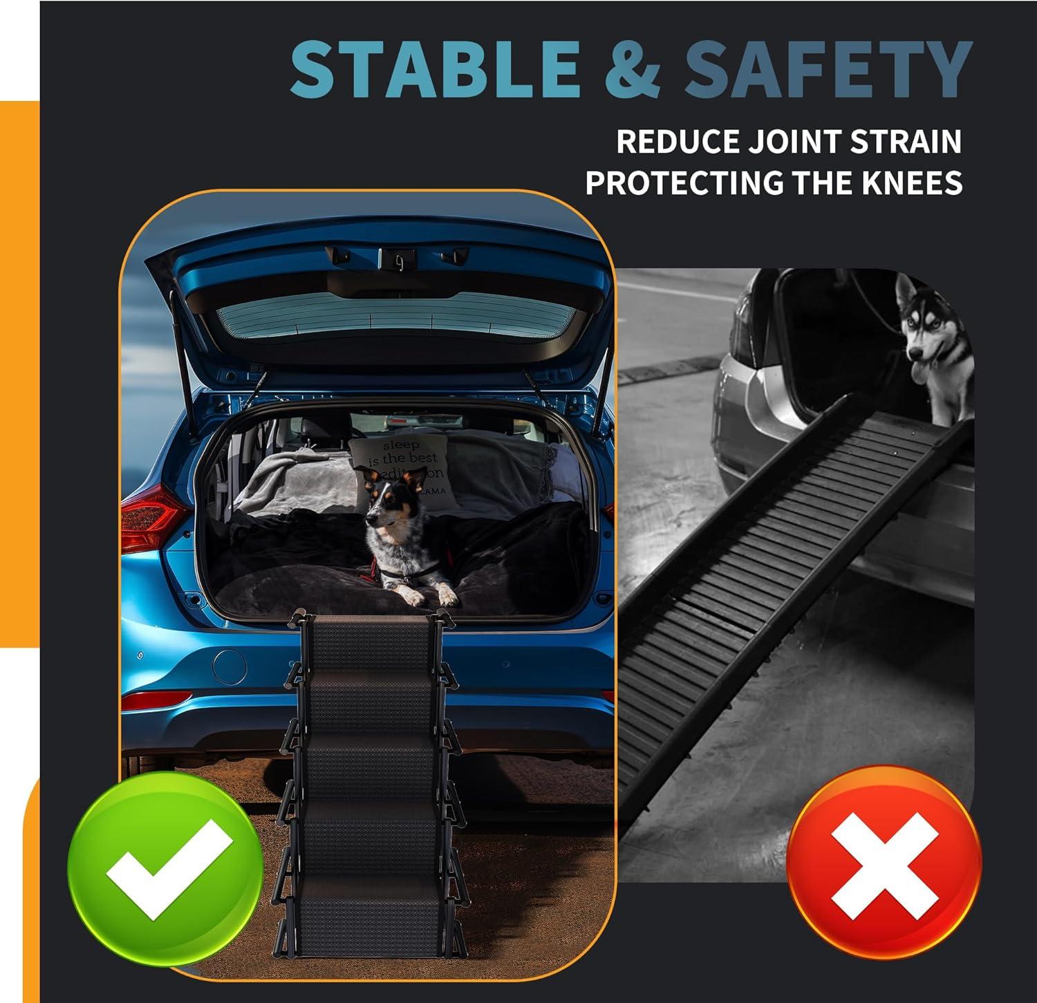 Dog Car Ramp, Portable Dog Steps Ladder, Foldable Dog Stairs With Non-Slip Surface