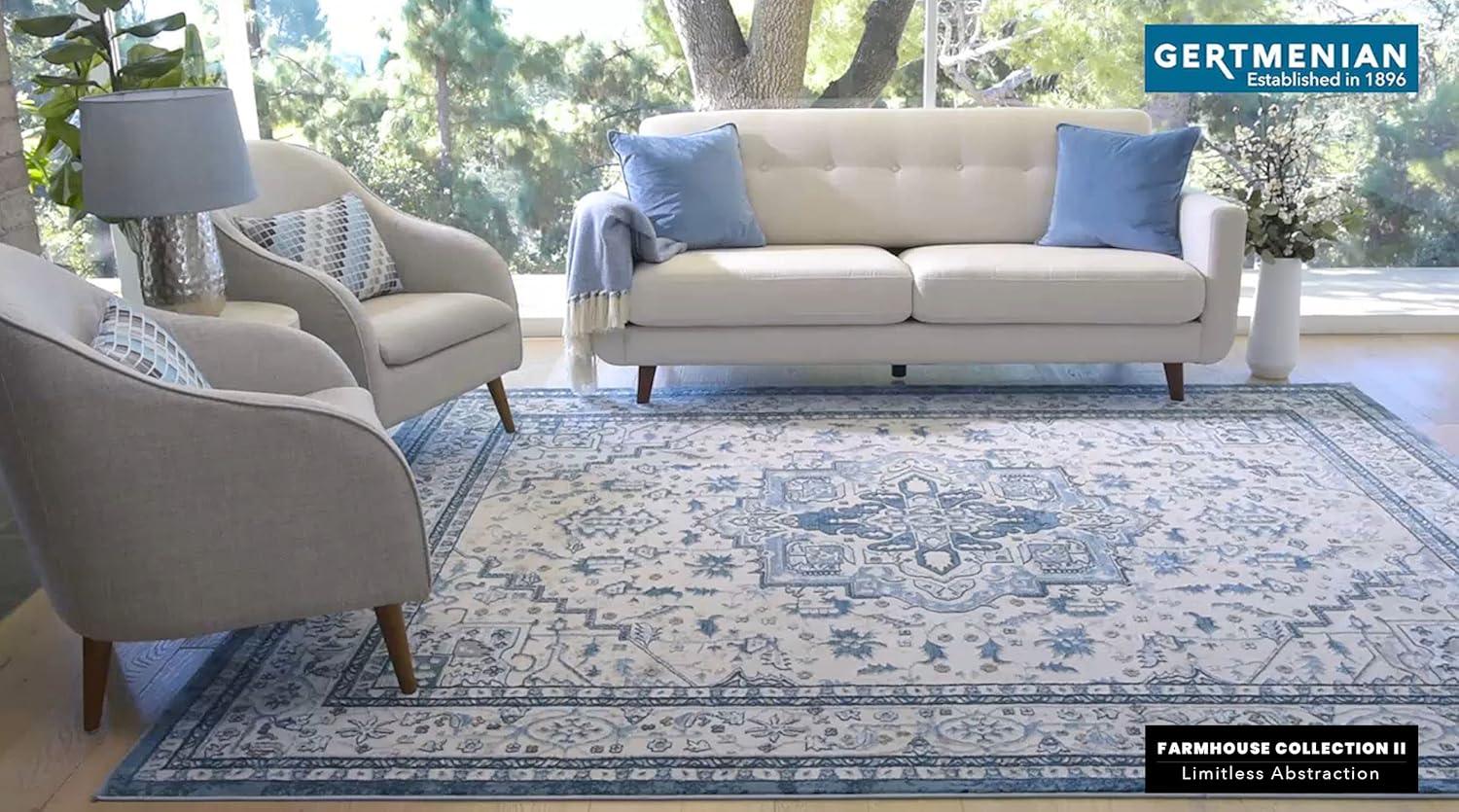 Tunny Blue and White Synthetic 5' x 7' Area Rug