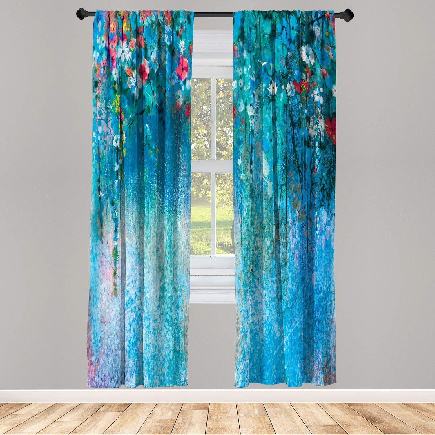 Microfiber Floral Semi-Sheer Rod Pocket Curtain Panels (Set of 2)