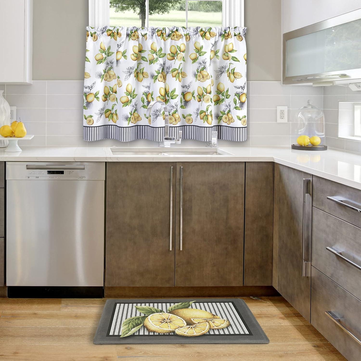 Lemon Drop Yellow and Gray Anti-Fatigue Kitchen Mat