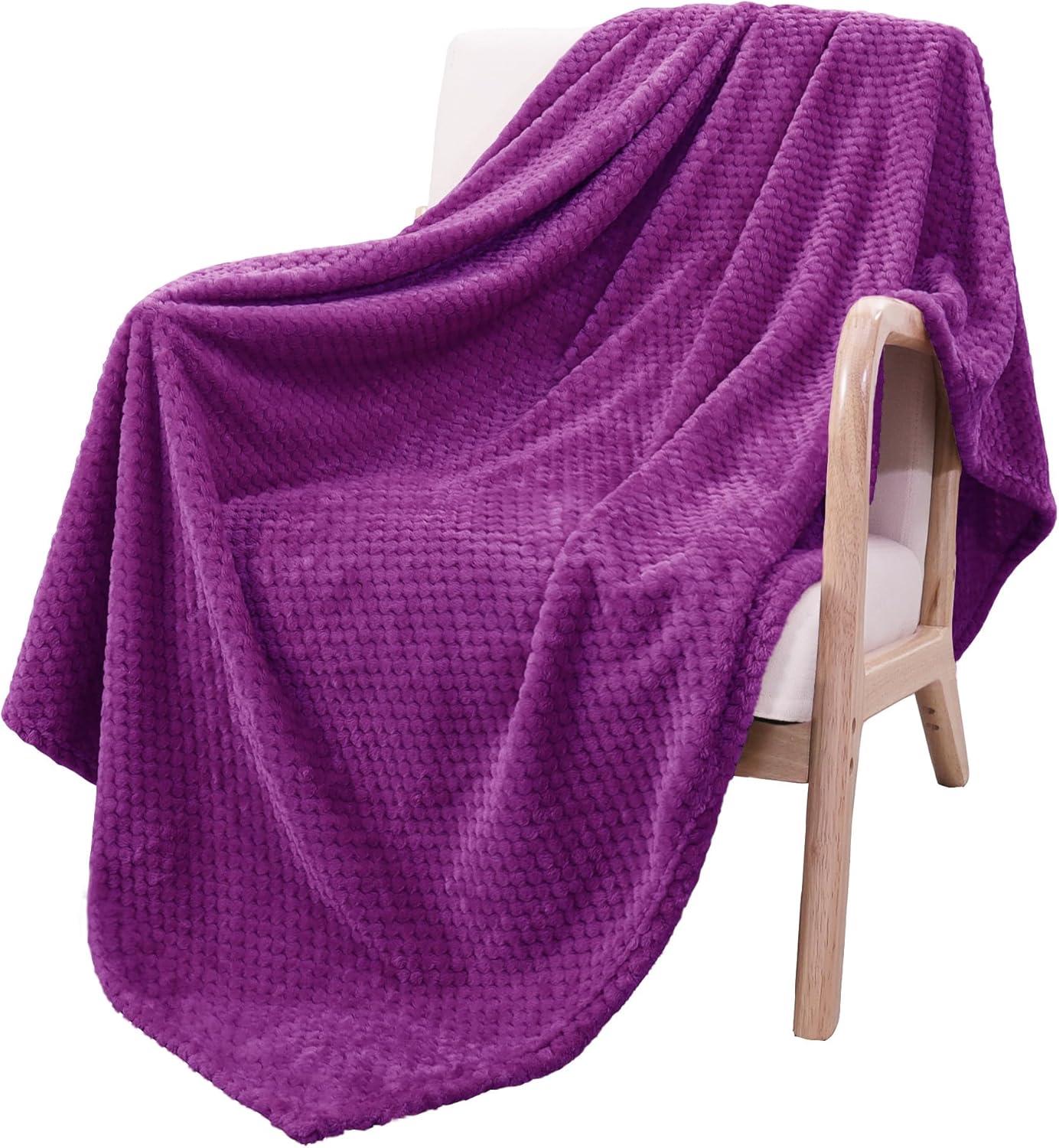 Exclusivo Mezcla Waffle Textured Extra Large Fleece Blanket, Super Soft and Warm Throw Blanket for Couch, Sofa and Bed (Purple, 50"x70")-Cozy, Fuzzy and Lightweight