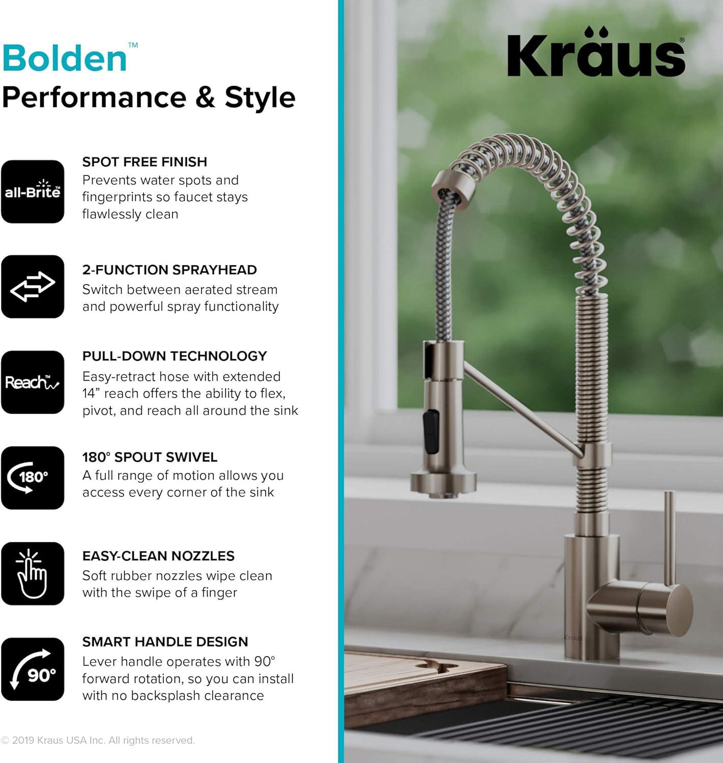 KRAUS Bolden Commercial Style 2-Function Single Handle Pull Down Kitchen Faucet with Soap Dispenser