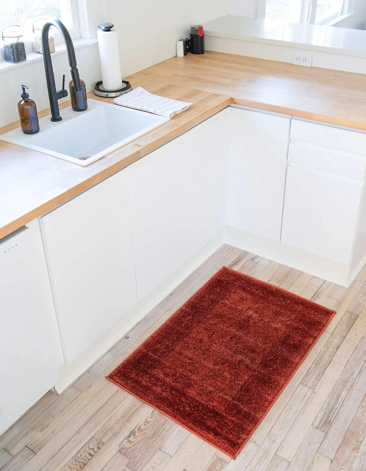 Unique Loom La Jolla Collection Farmhouse, Contemporary, Botanical, Traditional, Vintage Area Rug, 2 ft 2 in x 3 ft, Orange/Burgundy