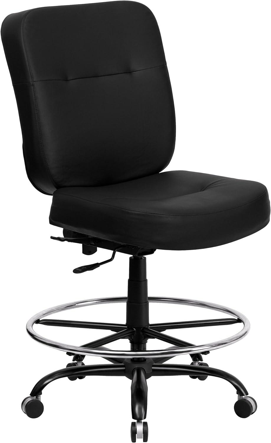 Black Leather High Back Adjustable Drafting Chair with Swivel