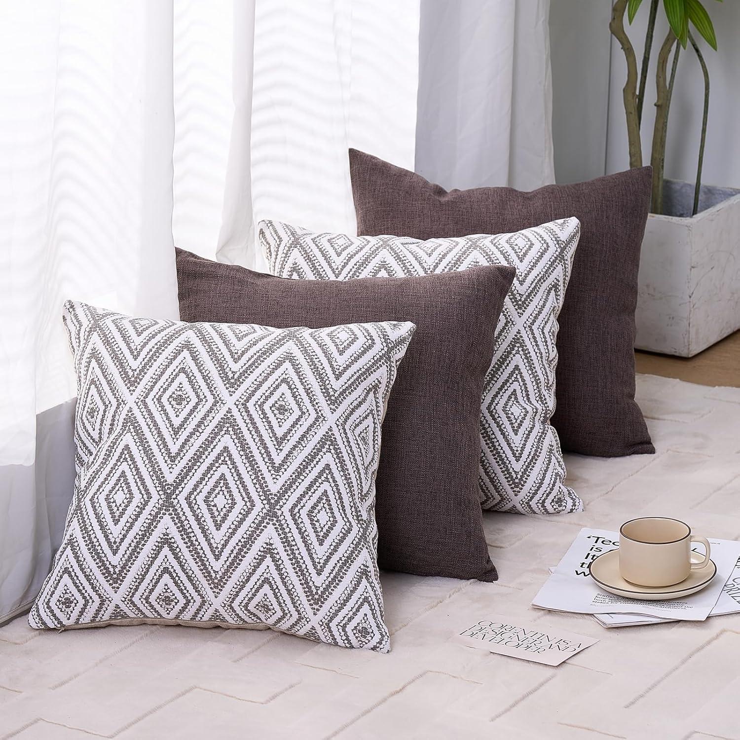 Dark Gray Geometric Polyester Euro Throw Pillow Covers Set