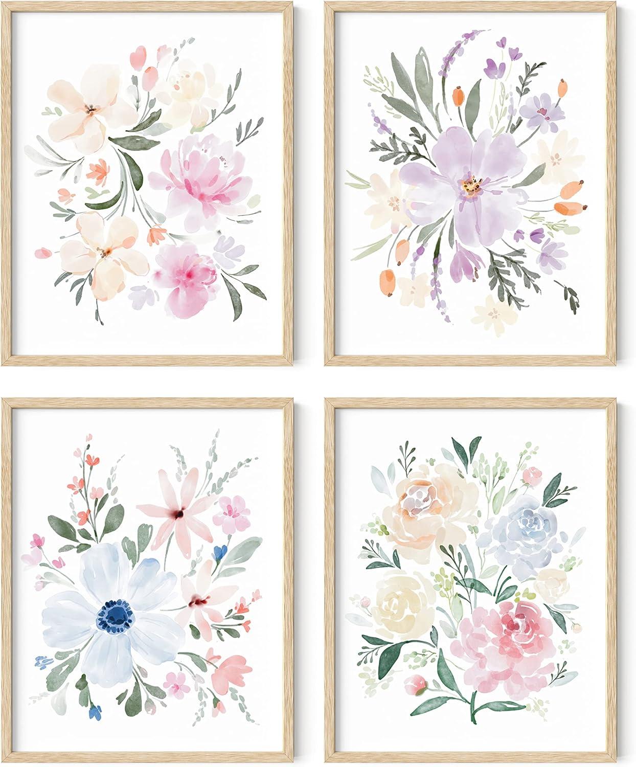 Beige Framed 11x14 Floral Botanical Print Set