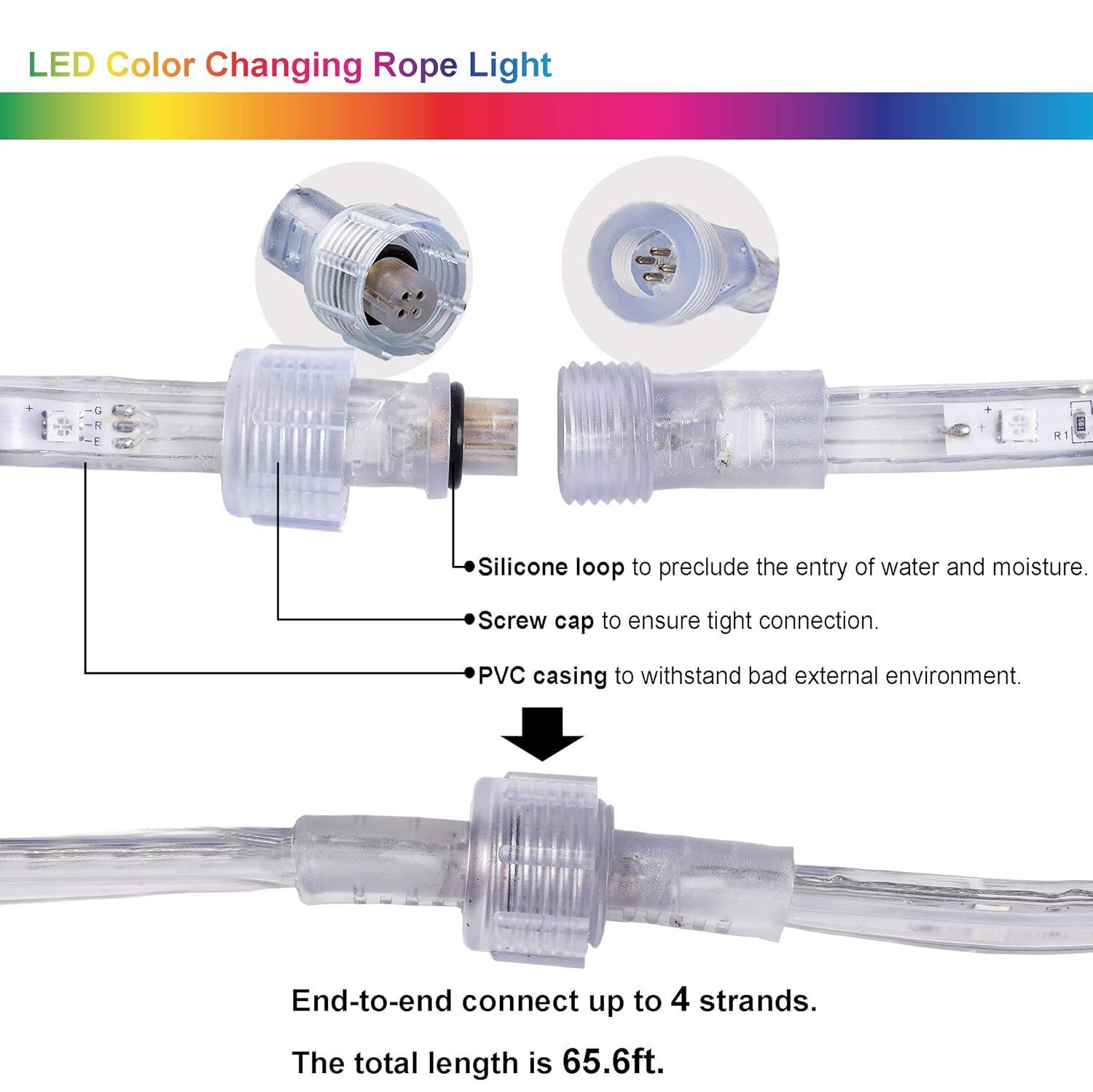 Led Strip Lights 16.4 Feet Outdoor Led Lights Waterproof 300 LEDs Flexible Led Light Strips Color Changing Music Sync RGB Rope Light with Remote Smart Led Lights for Bedroom Home Kitchen
