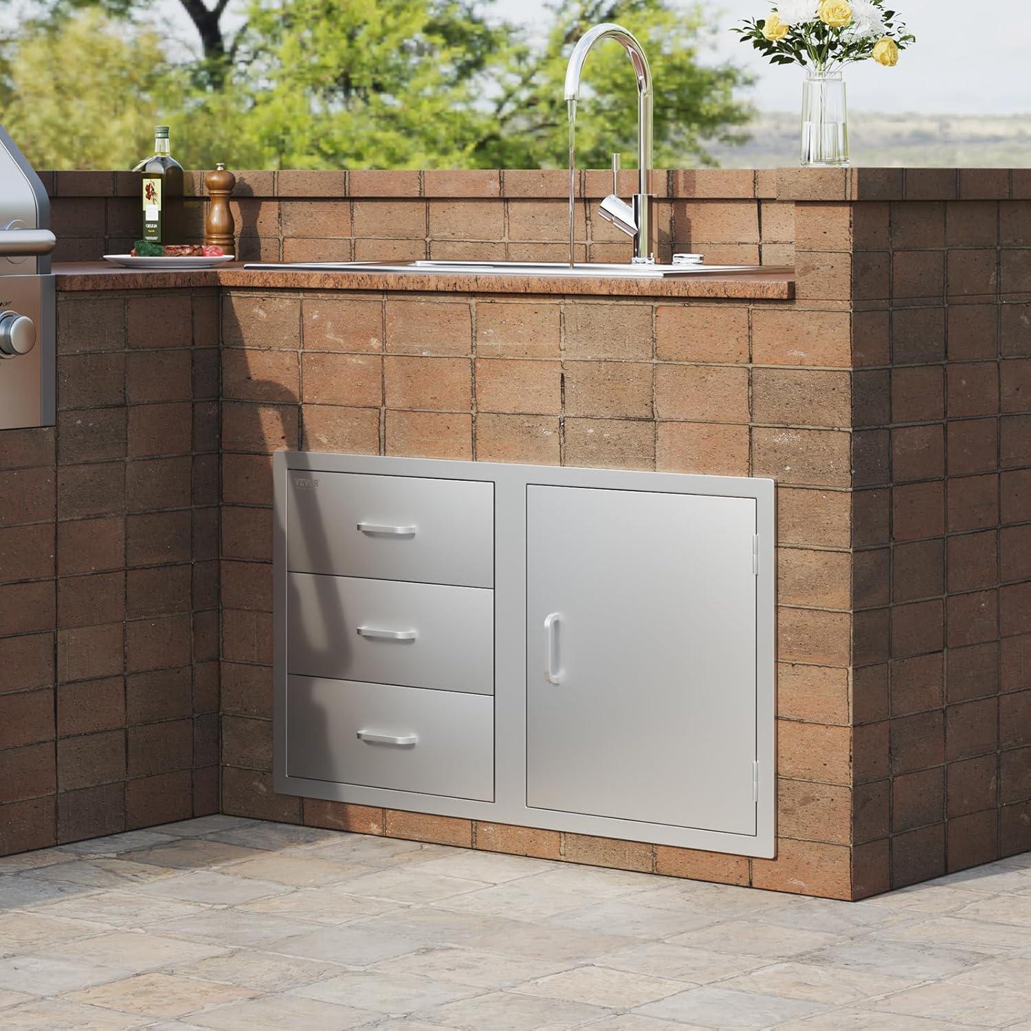 Outdoor Kitchen Drawers Stainless Steel BBQ Access Drawers with Handle 38.1 in. W x 22.6 in. H x 20.8 in. D